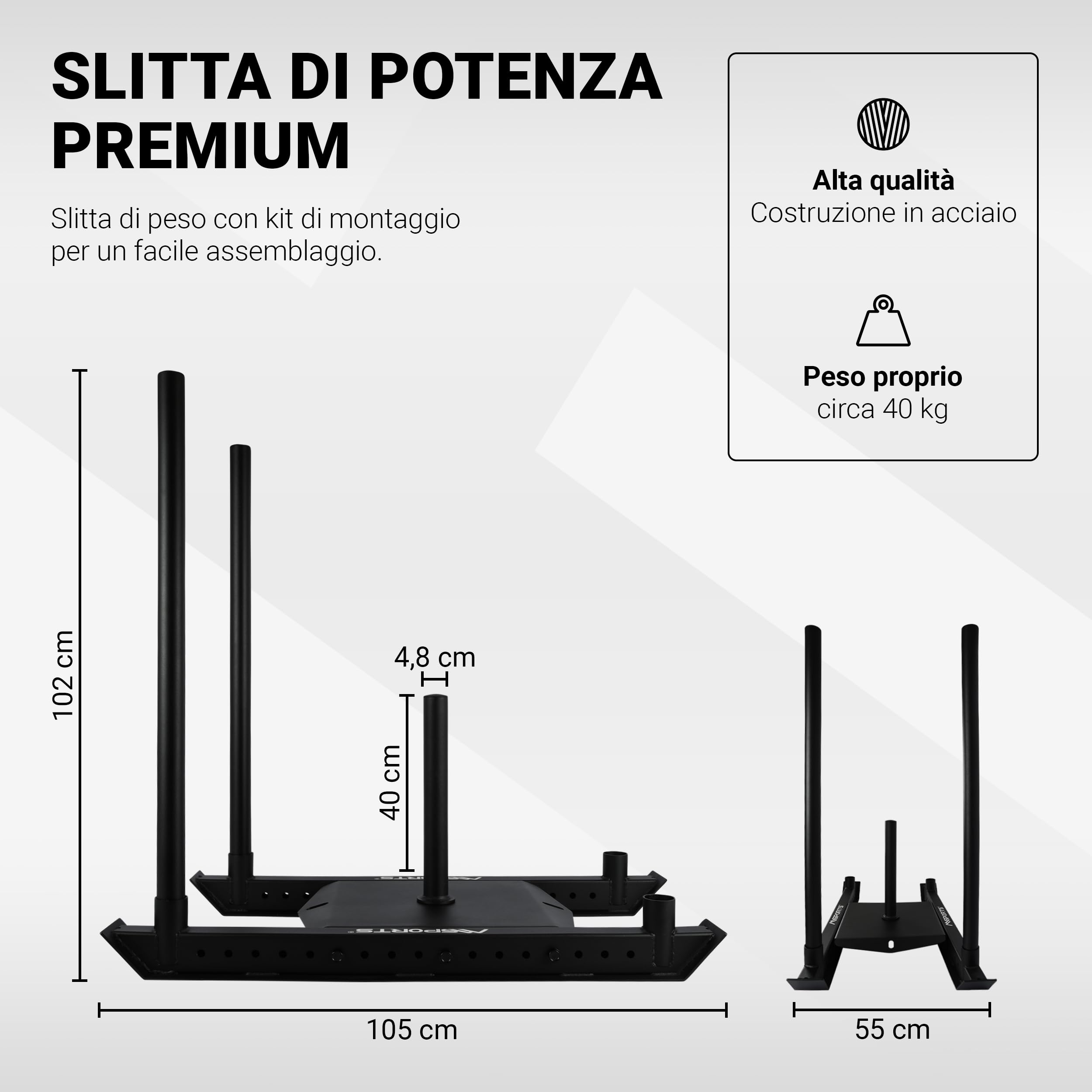 MSPORTS Slitta per Pesi Premium - Power Sled, Slitta da Sprint e Traino, Allenamento ad Alta Forza, Esercizi di Pressione e Trazione, Nero