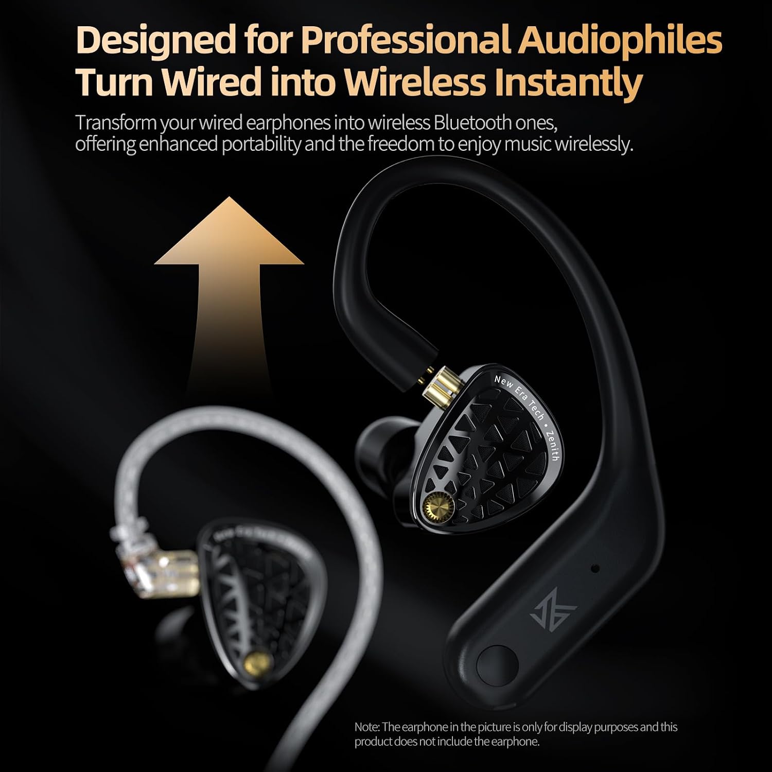 KZ AN01 earhook adapter connected to an in-ear monitor