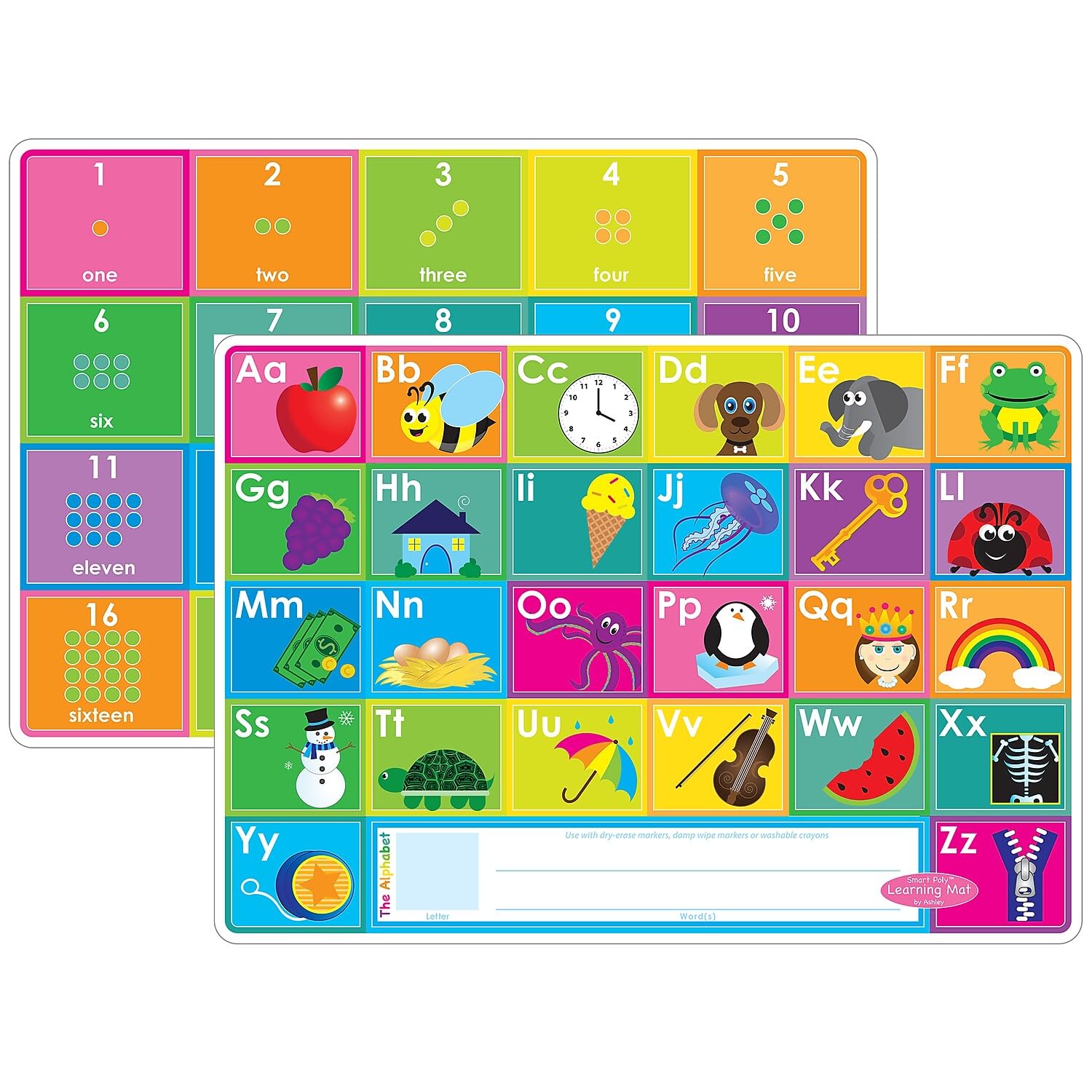 Ashley Productions ASH95020 Smart Poly(tm) Learning Mat, ABC & Numbers 1-20, Polypropylene (PP)/Paper, 12" x 17"