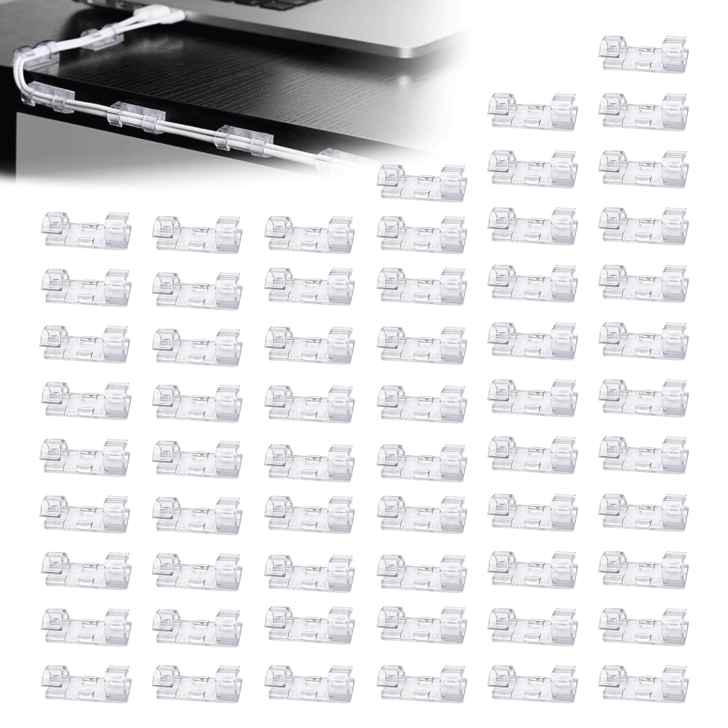 MOXWARE Self Adhesive Cable Tidy Wire Clips, 40 Pcs Cable Management Wall Cable Clips, Strong Viscous Transparent Cable Organizers for Home, Office, Car, Decoration Hanging, Fairy Light, Etc.