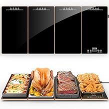FEPPO Food Warmers for Parties Buffet 4-in-1 Electric Warming Tray for Food with 10 Temp Settings & Timer, 33"x15" Glass Surface, Modular Buffet Hot Plates for Catering & Gatherings