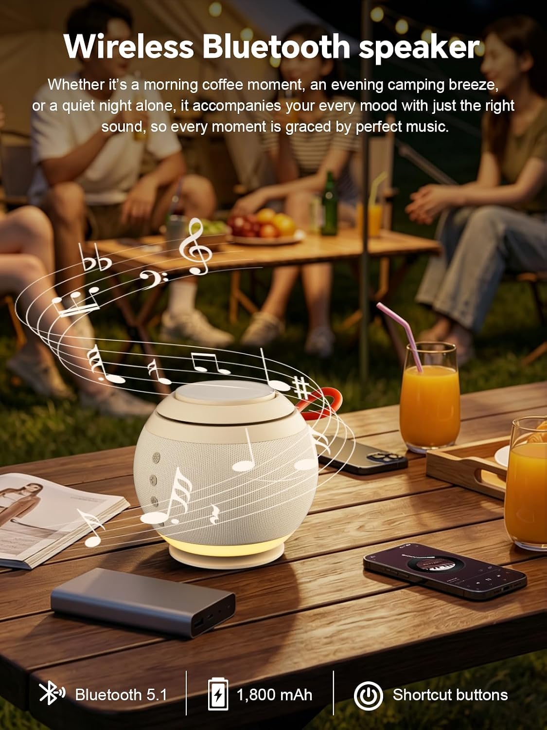 Bluetooth Speaker Charging Station with Night Light, Magnetic Wireless Charger for iPhone 17/16/15/14/13/12/Apple Watch/AirPods, Qi 2.0 15W Office Charger and Phone Stand