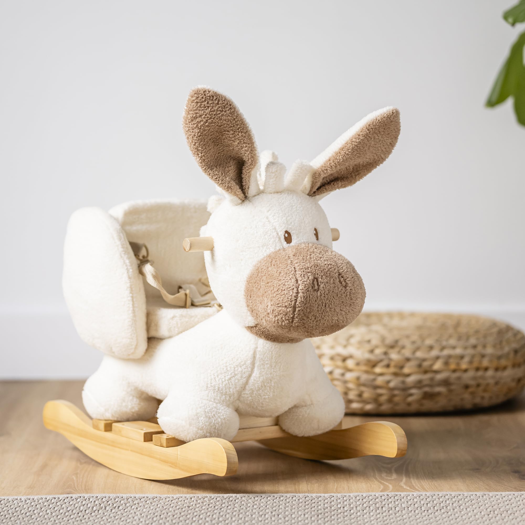 Nattou Schaukeltier, Esel, Inkl. Sicherheitsgurt, Fröhliches Hin- und Herschaukeln, 100% Polyester, Teddy, Ecru