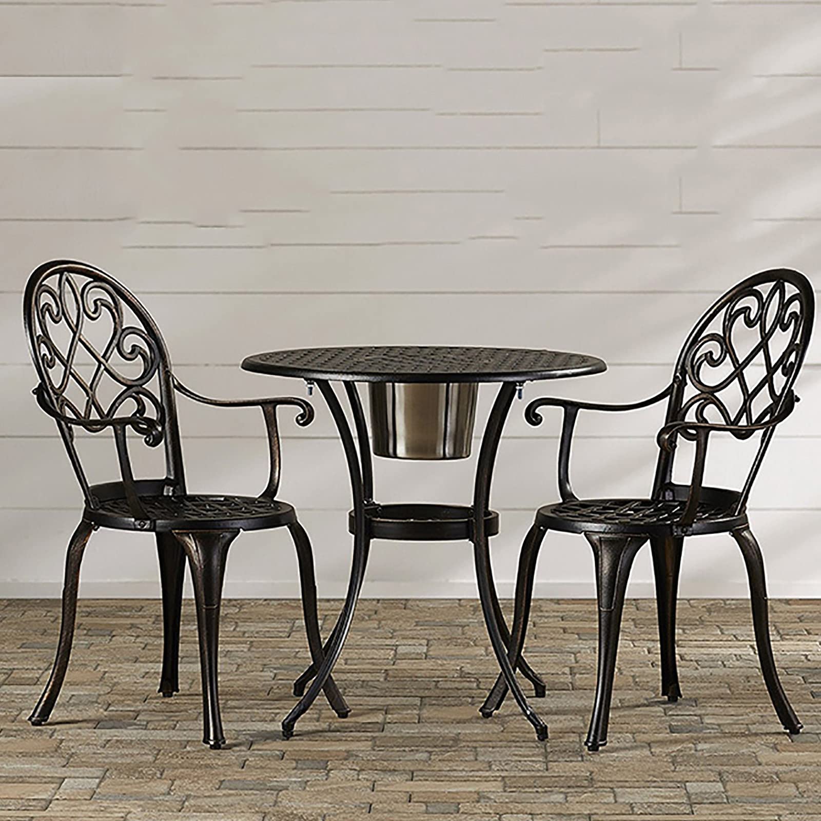 3 Pezzi Set da Bistrot con Secchiello per Il Ghiaccio Rimovibile - Set Mobili da Giardino in Fusione di Alluminio - Set Tavolo e Sedie da Giardino per Veranda, Cortile, Balcone, Giardino