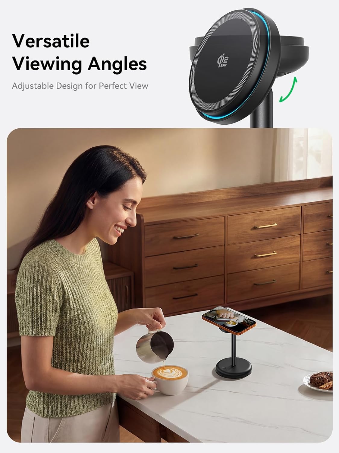 THREEKEY for Qi2 Certified 25W Magsafe Charging Stand with Cooling Fan & LED Light, Fast Wireless Charger Station for iPhone 17-12 Series/Galaxy S26-S25/Pixel 10【No Adapter】