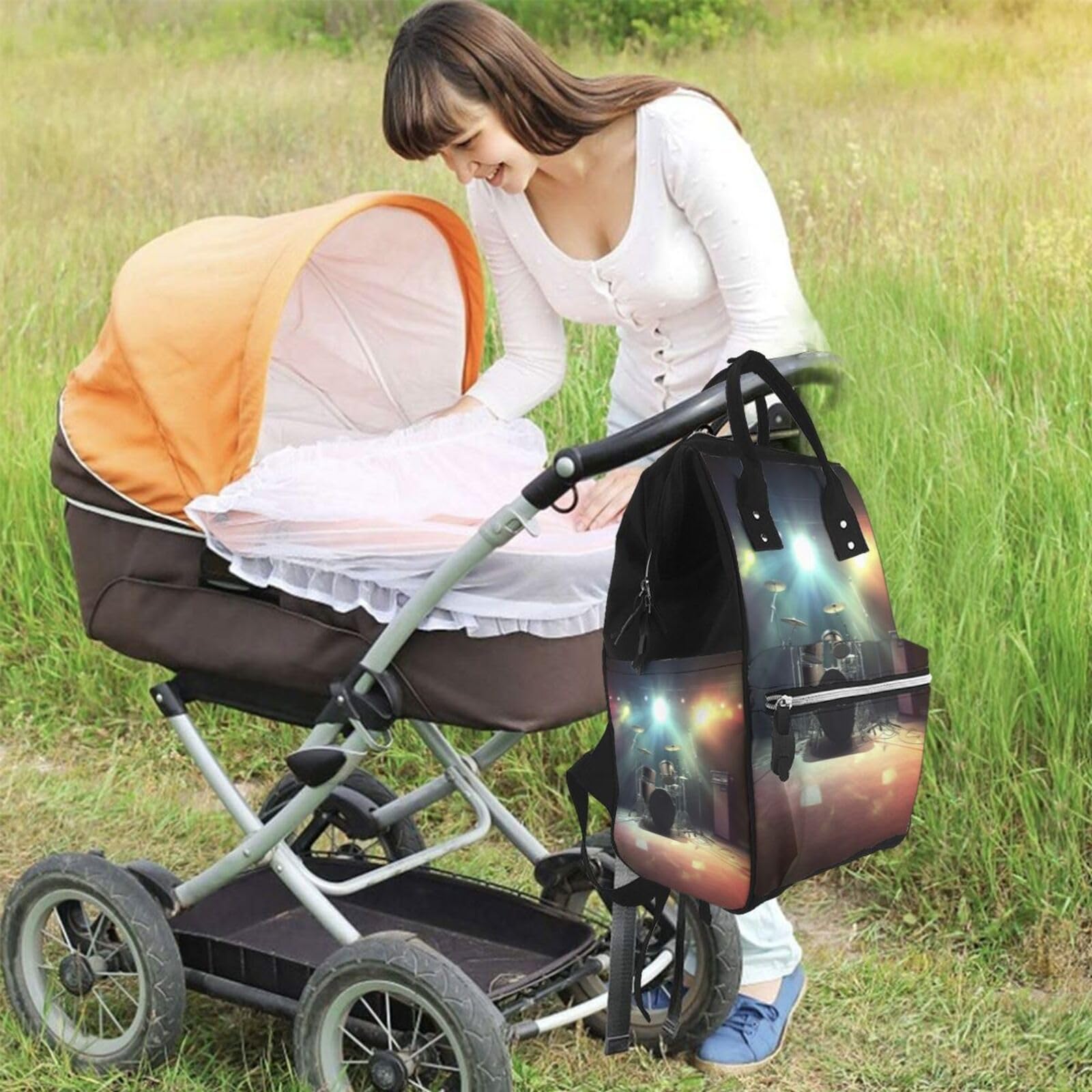 Rock Band Sac à langer multifonction Sac à dos étanche pour maman Sac à dos de grande capacité Sac à dos de voyage Essentials Sac à dos pour bébé avec matelas à langer, porte-tétine