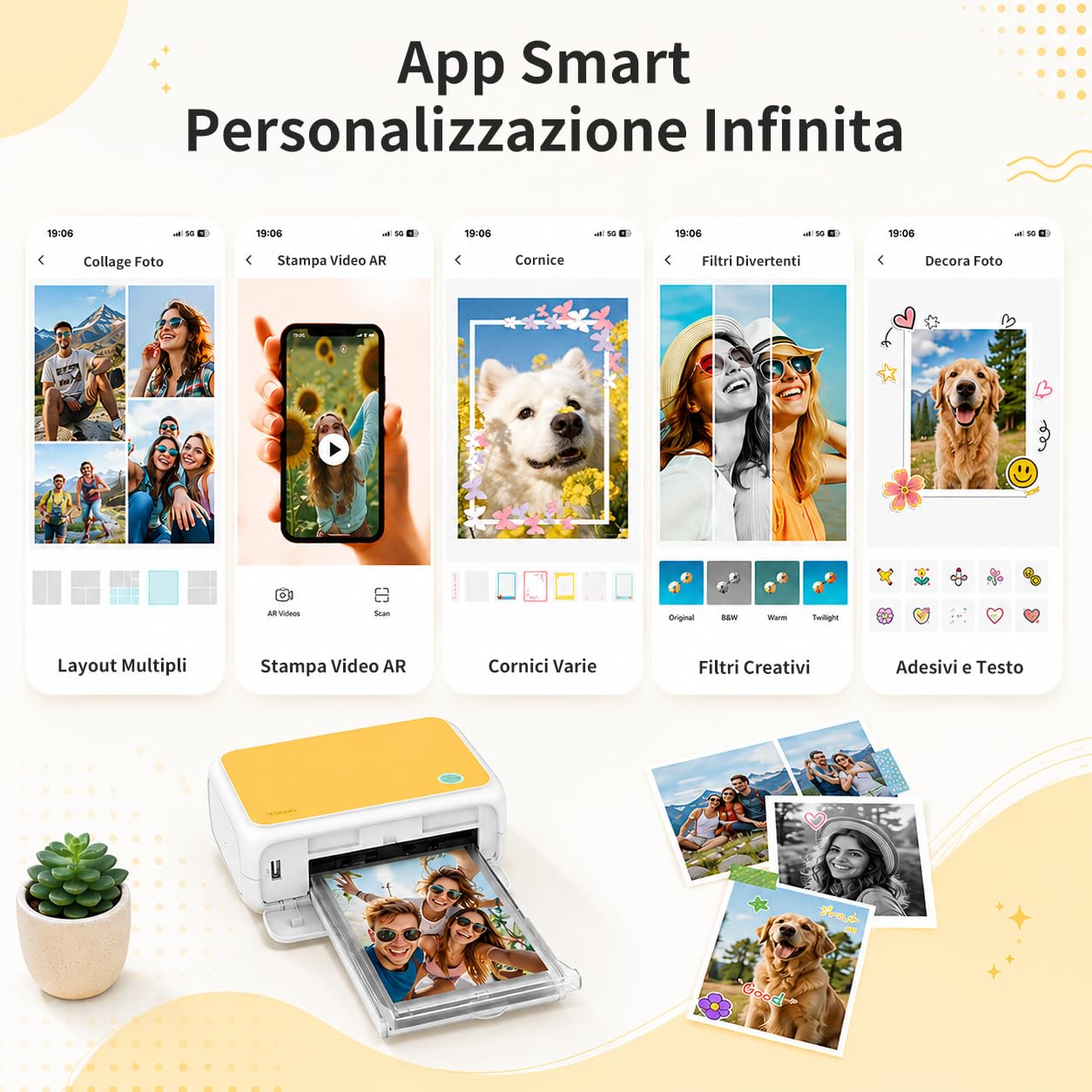 Yoton Stampante Fotografica Portatile per Smartphone, Stampante Foto con 54 Carta da Stampa(4"x6"), Connessione Wi-Fi, Sublimazione 4PASS per iPhone/Android/PC (MAC Non Supportato)