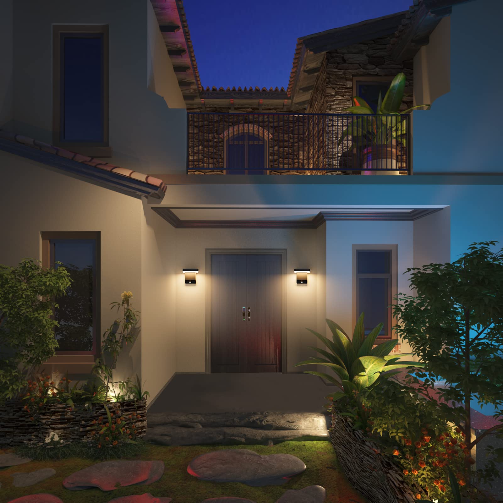K-Bright Luminaire exterieur avec detecteur de mouvement, applique murale d'extérieur angle d'éclairage réglable 20W 1540lm 3000K lumière blanche chaude IP65 Applique Murale noir(rectangle)