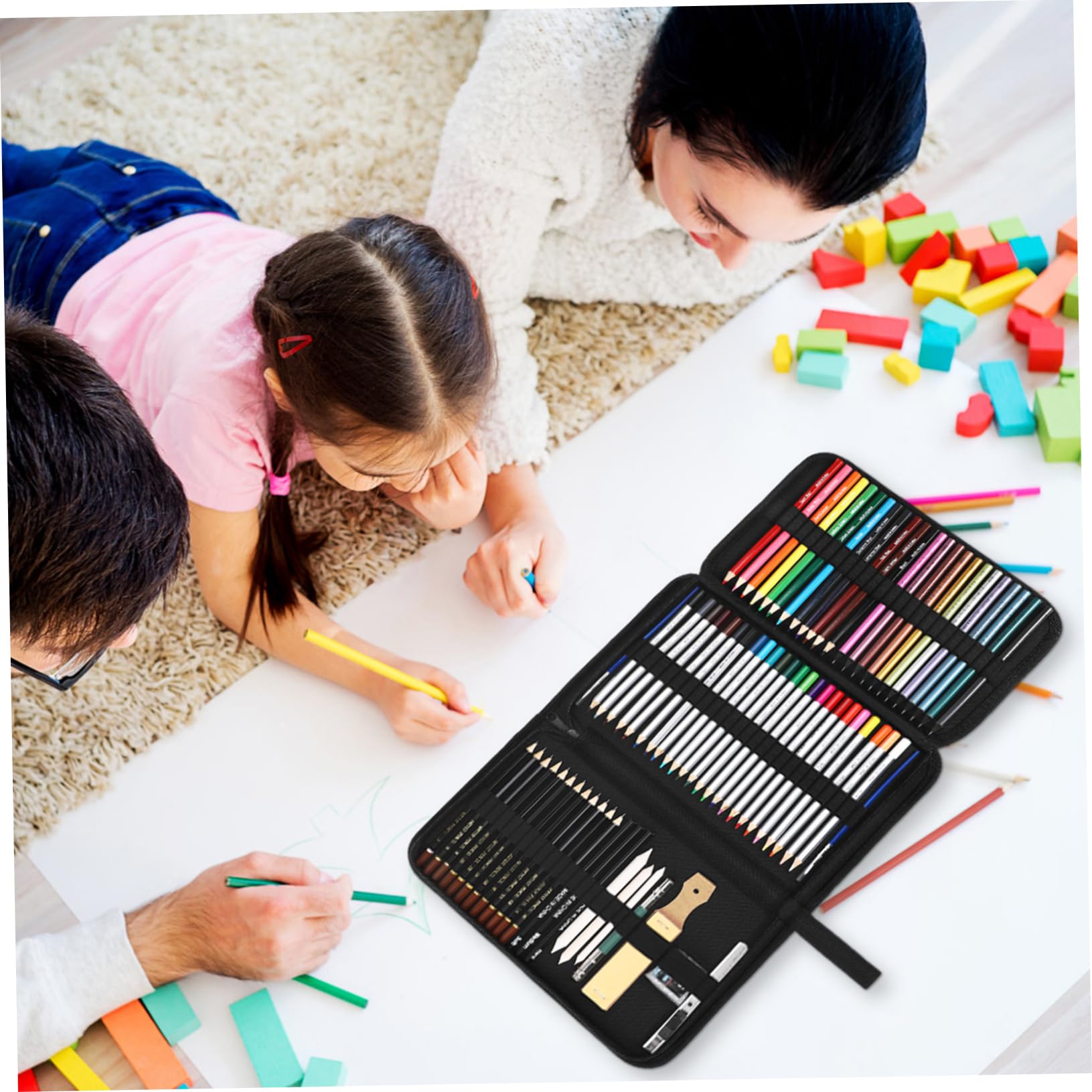 DIYEAH Set de Crayons de Couleur Aquarellables en Bois Trousse Zippée Pratique pour Dessin et Croquis en Extérieur, Portabilité Facile et Outils Complets