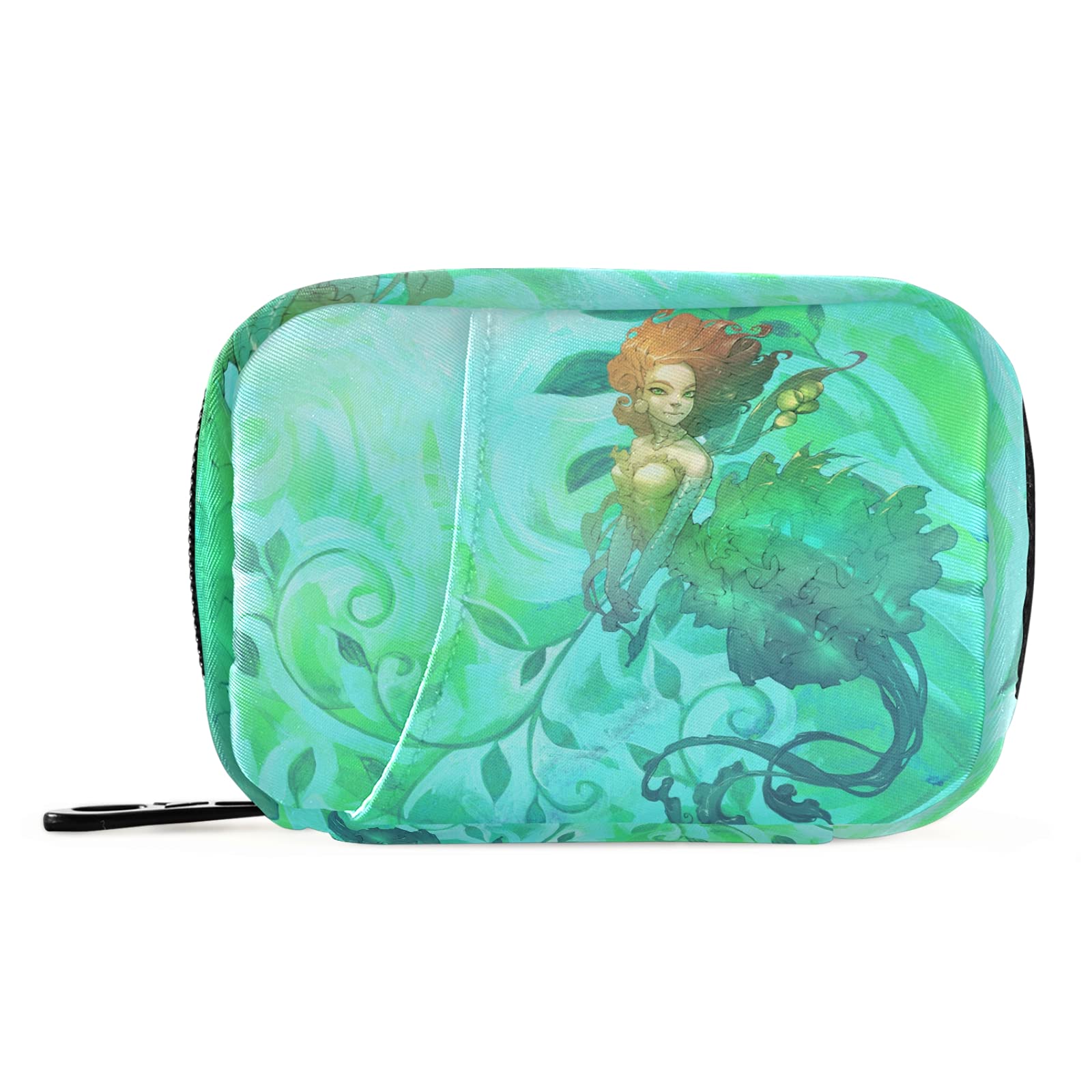 Naanle Sea Green Mermaid Pill Box 7 Day Pill Case Travel Pill Organizer Bag with Zipper Portable Weekly Case Compact Size for Vitamin Supplement Holder