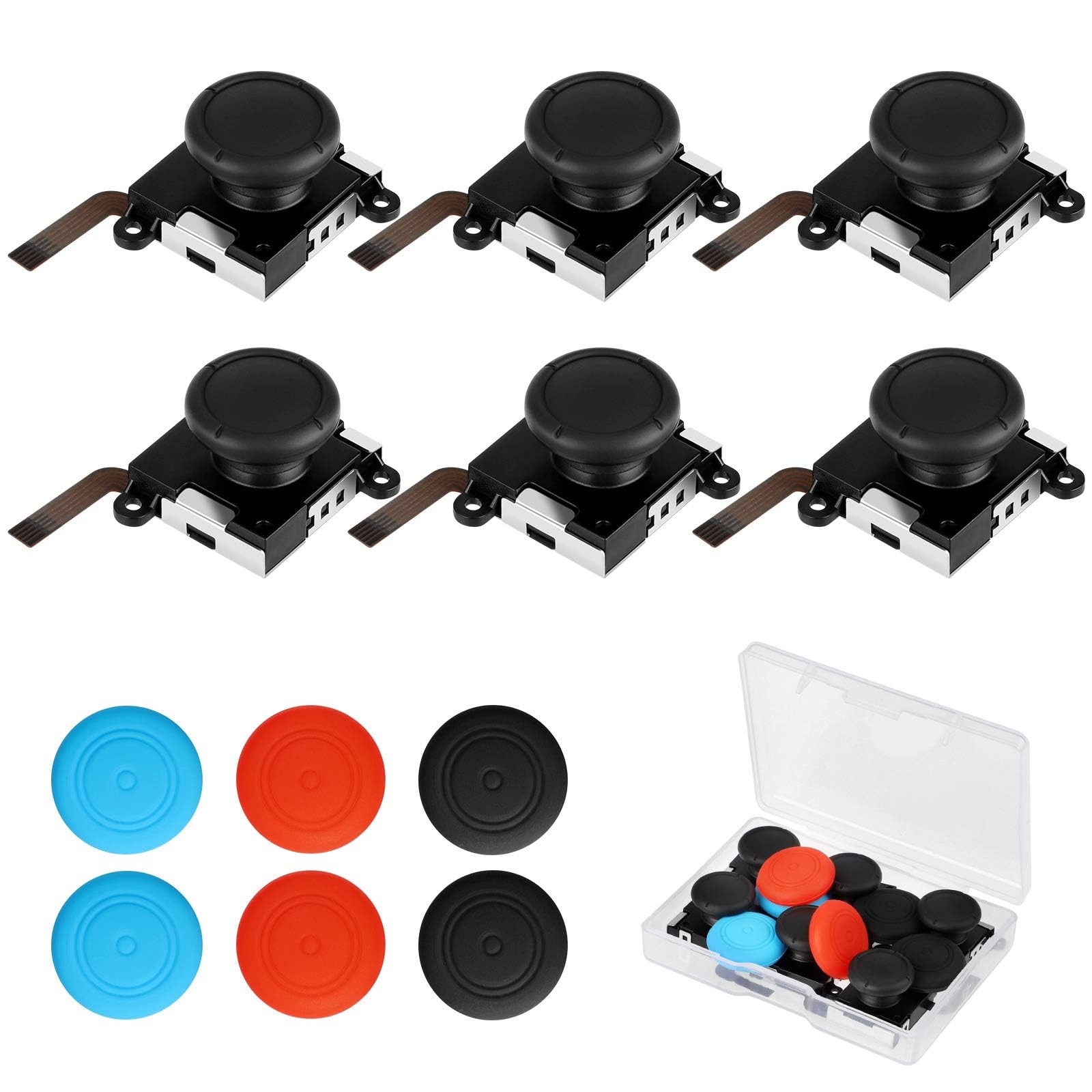 EEEKit Analog 3D Joystick Replacement, 6PCS Left and Right Joycon Stick Replacement with Thumbsticks Caps for Switch and Switch Lite Controller