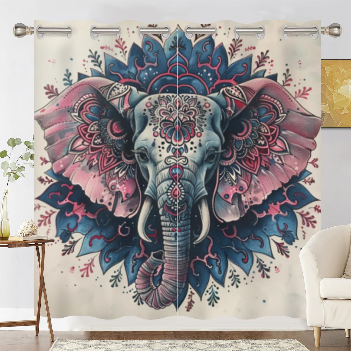 Rideau thermique et occultant motif éléphant bloquant le froid et le jour