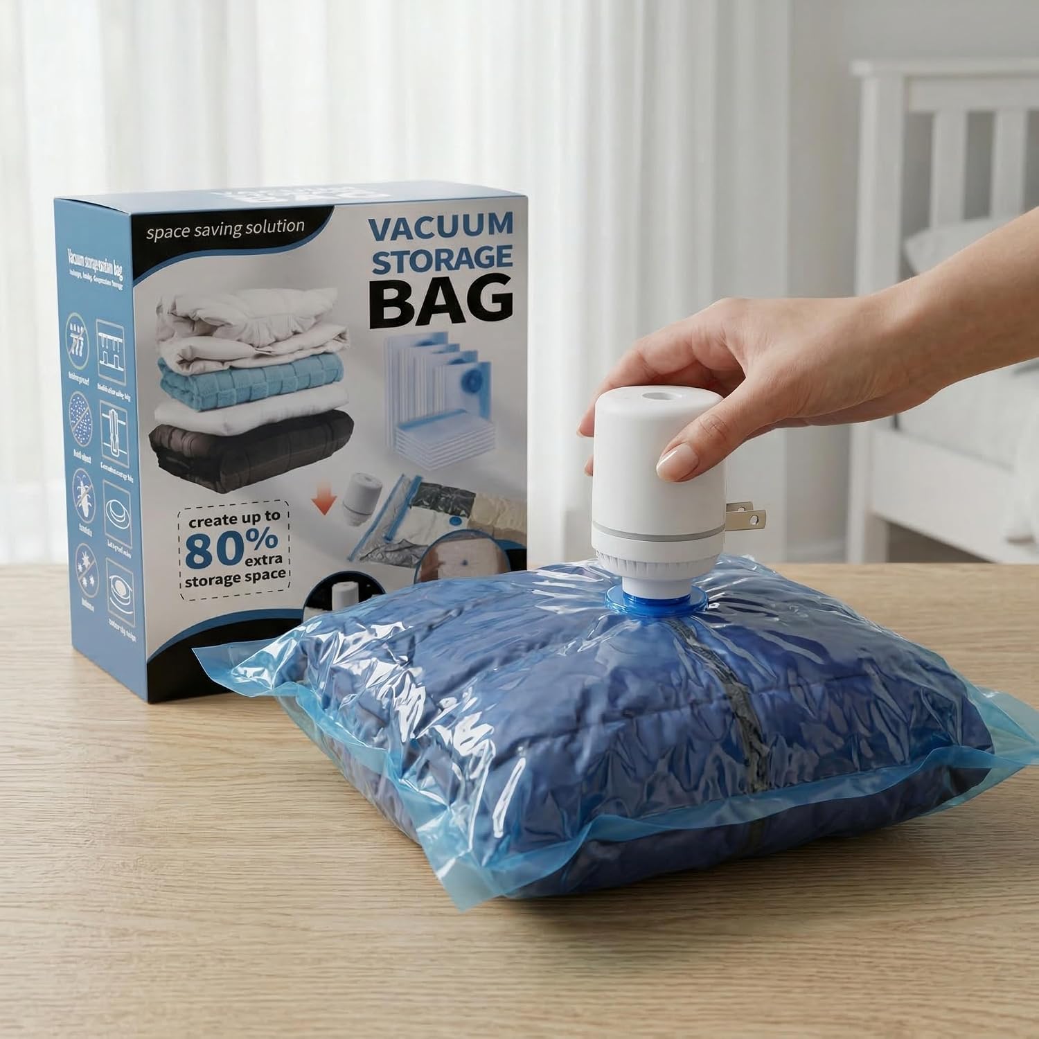 8 Vacuum Storage Bags with Electric Air Pump,2 small, 2 medium, 2 large, 2 extra large，Space Saver Bags,Compression for Comforters and Blankets,Duvets,Pillows,Travel