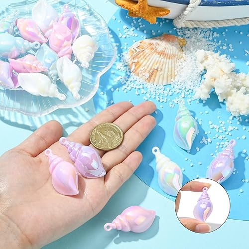 Miniatura 3 de Ipotkitt 20 piezas de 4 colores acrílicos de mar playa AB Color Conch Dijes en espiral Conchas de mar Dijes para collar, pulsera, aretes, bricolaje