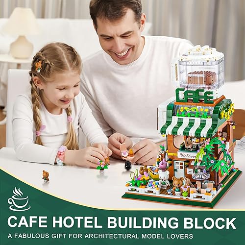 Miniatura 6 de City Coffee House - Juego de modelos de minibloques MOC, Street View Cafe Shop con arquitectura modular LED, kit de bloques de construcción de casa