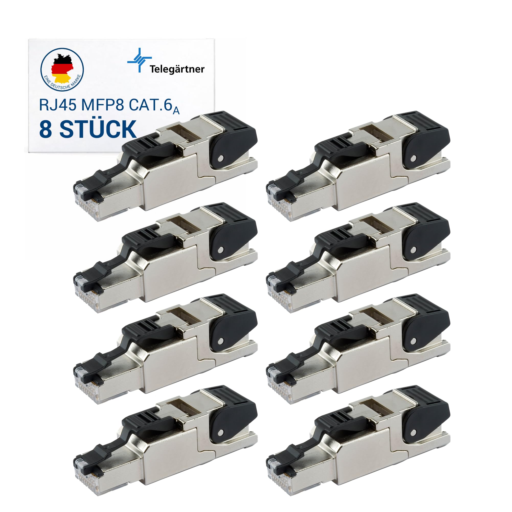 Telegärtner J00026A2000 feldkonfektionierbarer RJ45-Stecker für AWG24/1-AWG22/1, AWG27/7-AWG22/7 (8, 1 Stecker)
