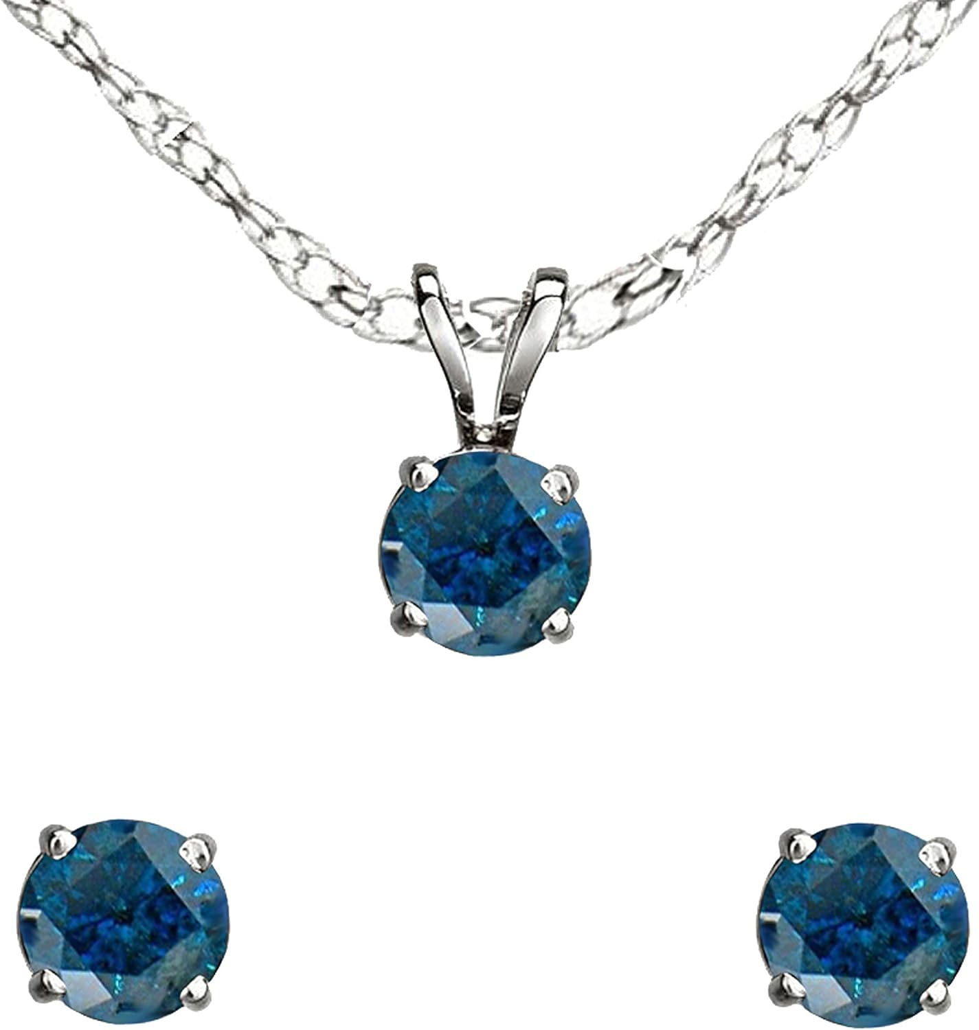 Dazzlingrock Collection Round Blue Natural Diamond Ladies Stud Earring & Pendant Set