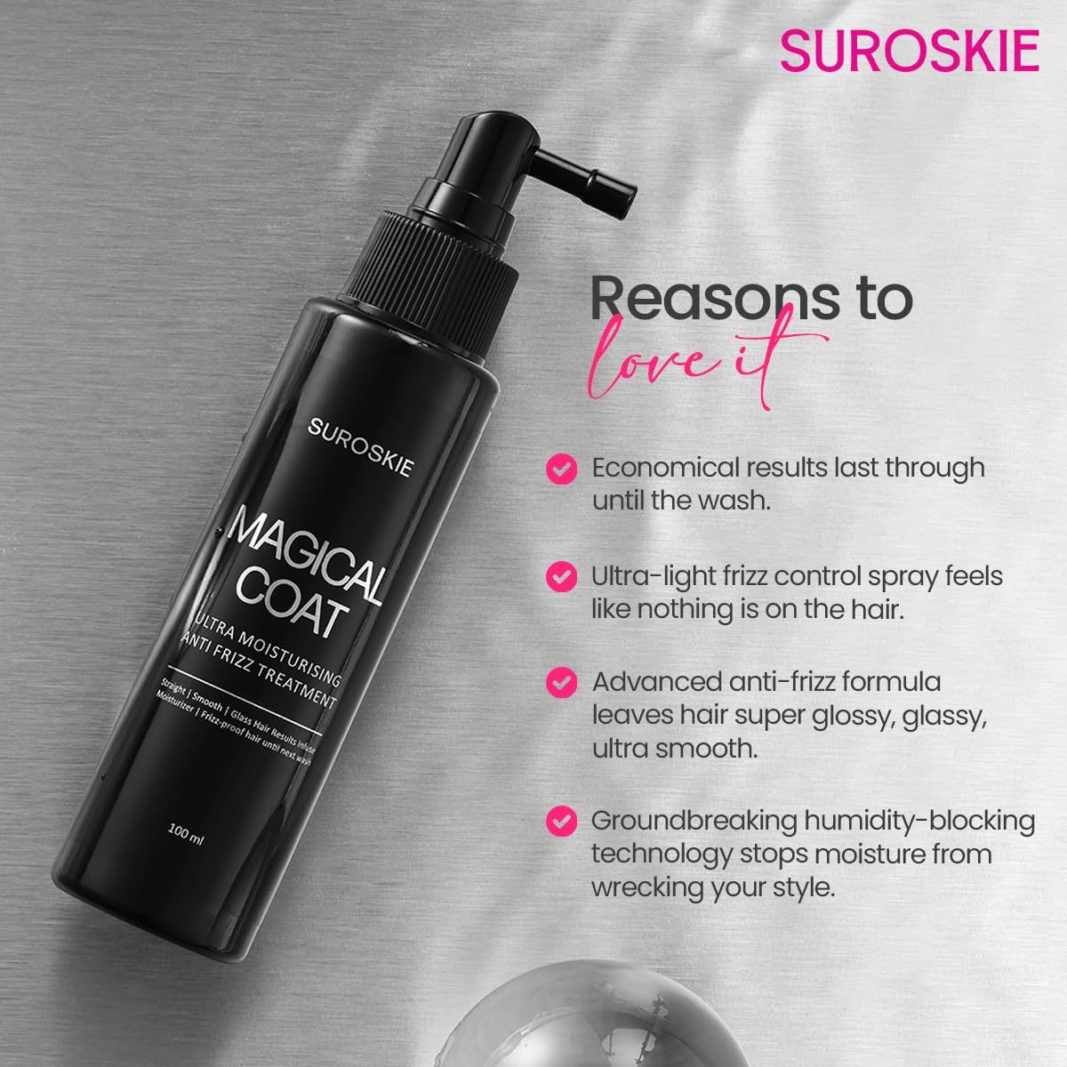 Suroskie Magical Coat 100ml | India's First Anti-Frizz Treatment | Waterproof Hair Styling | Dry, Frizzy & Glossy Hair | Heat Protection spray | Hair Spray For men & women| All Hair types 4 71zQ6ZaE++L. SL1200