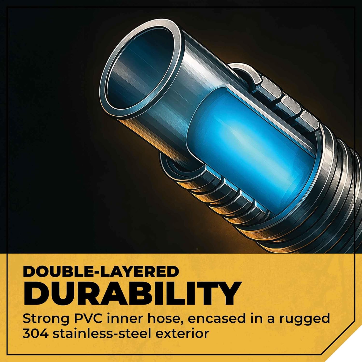 Heartland America Tornado Tools Stainless Steel Metal Garden Hose with Spray Nozzle Adapter, 75-Foot Length, Lead-Free