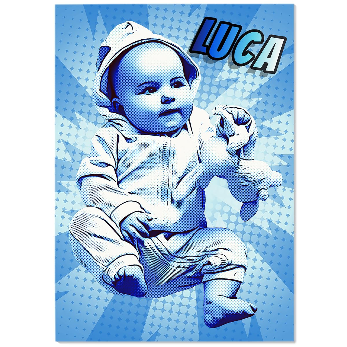 Personalisierte Metallposter - Verwandeln Sie Ihr Foto in EIN Comic, Foto und Text, personalisiertes Geburtsgeschenk für Jungen und Mädchen, Taufgeschenk, Rahmen A4, A3, A2, Aluminium