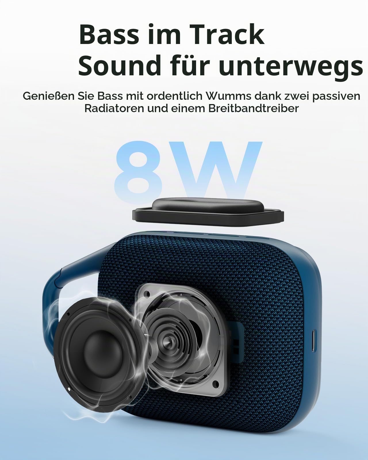 Tronsmart Mirtune H1 Tragbare Outdoor Bluetooth Lautsprecher Musikbox, 20 Stunden Spielzeit, lauter Klang und kraftvoller Bass, integrierter Karabiner, IPX7, anpassbarer EQ, Bluetooth 5.3 (Blue)