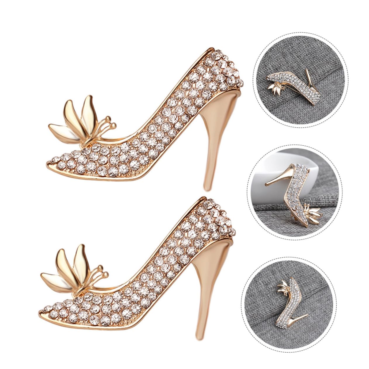 2pcs Women Brooch Pins High Heels Shoes Shape Crystal Rhinestone Decorative Pins Fashion Jewelry Accessories for Wedding Party Clothing — view 4