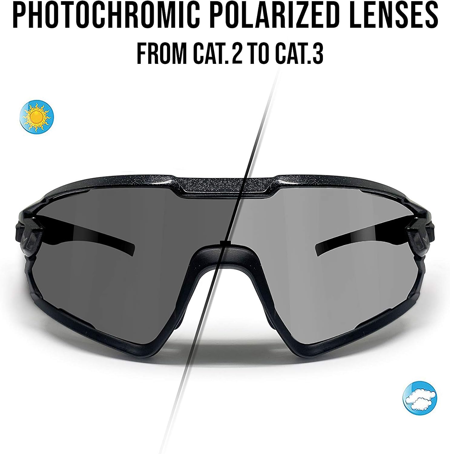 Bertoni Sport Sunglasses Polarized Photochromic Cycling MTB w. Prescription Carrier QUASAR Black/ Photochromic Polarized