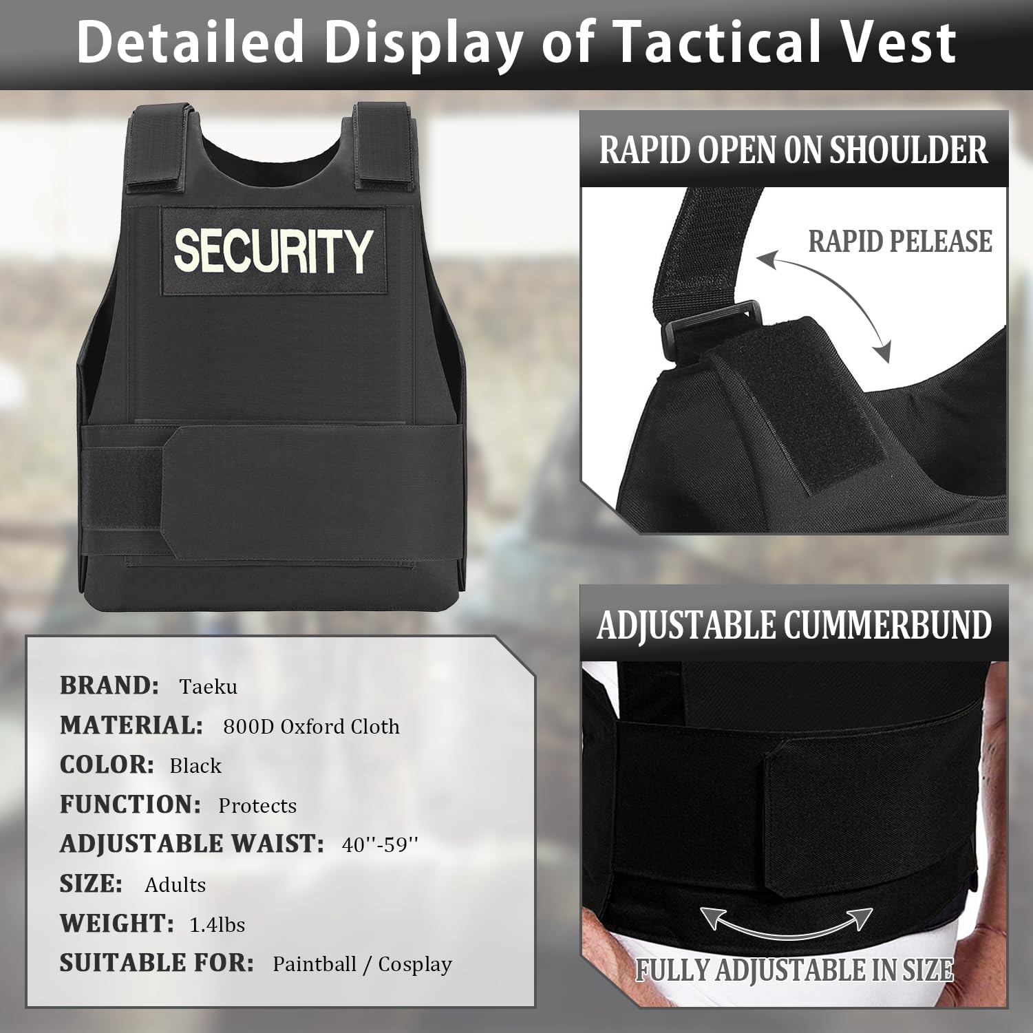 Taeku Gilet da Allenamento Outdoor, Gilet di Sicurezza Leggero Regolabile per Airsoft, Paintball, Cosplay e Giochi di Squadra