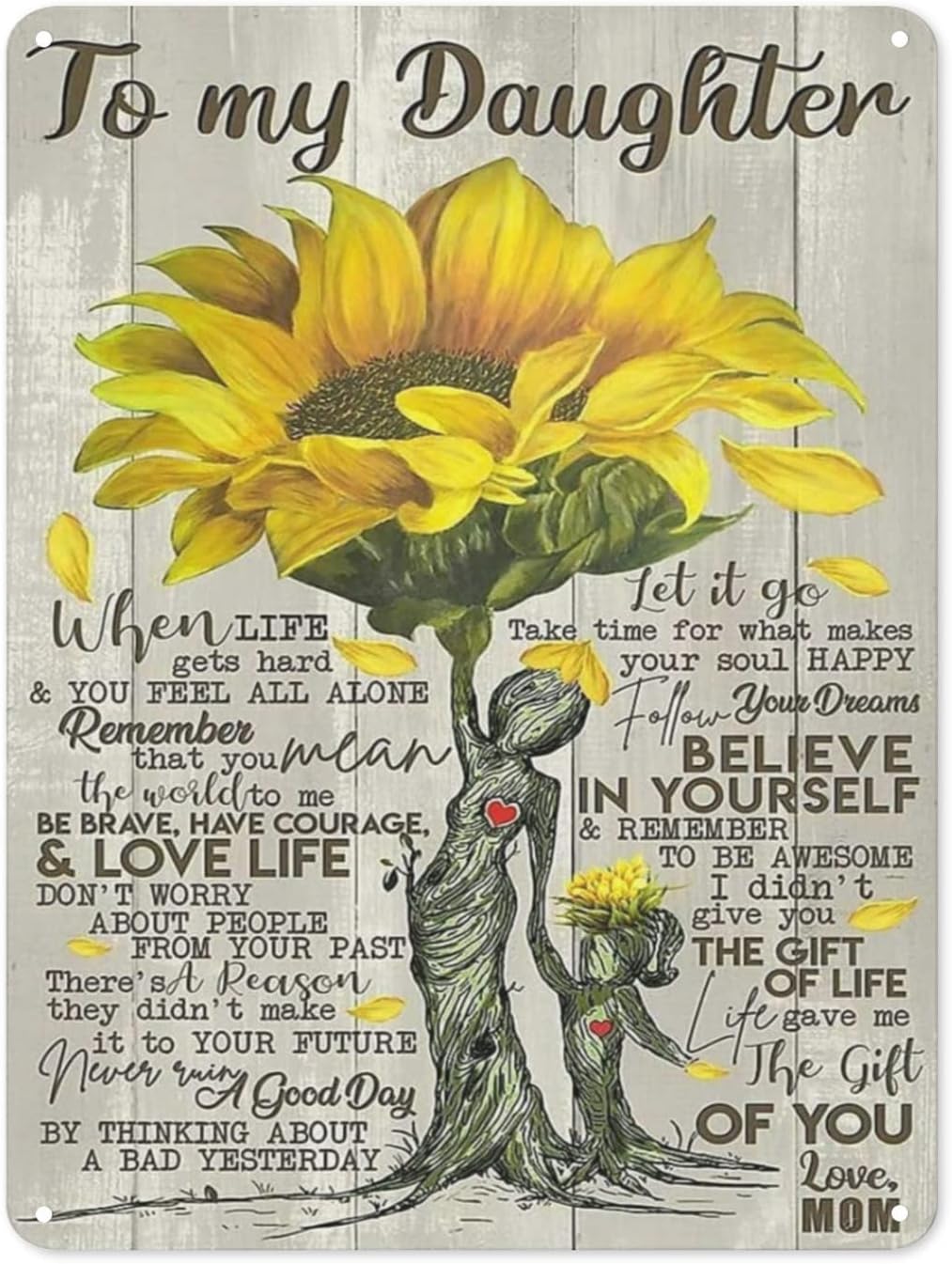 Targa in Metallo Girasole a mia Figlia Love Mom Poster in