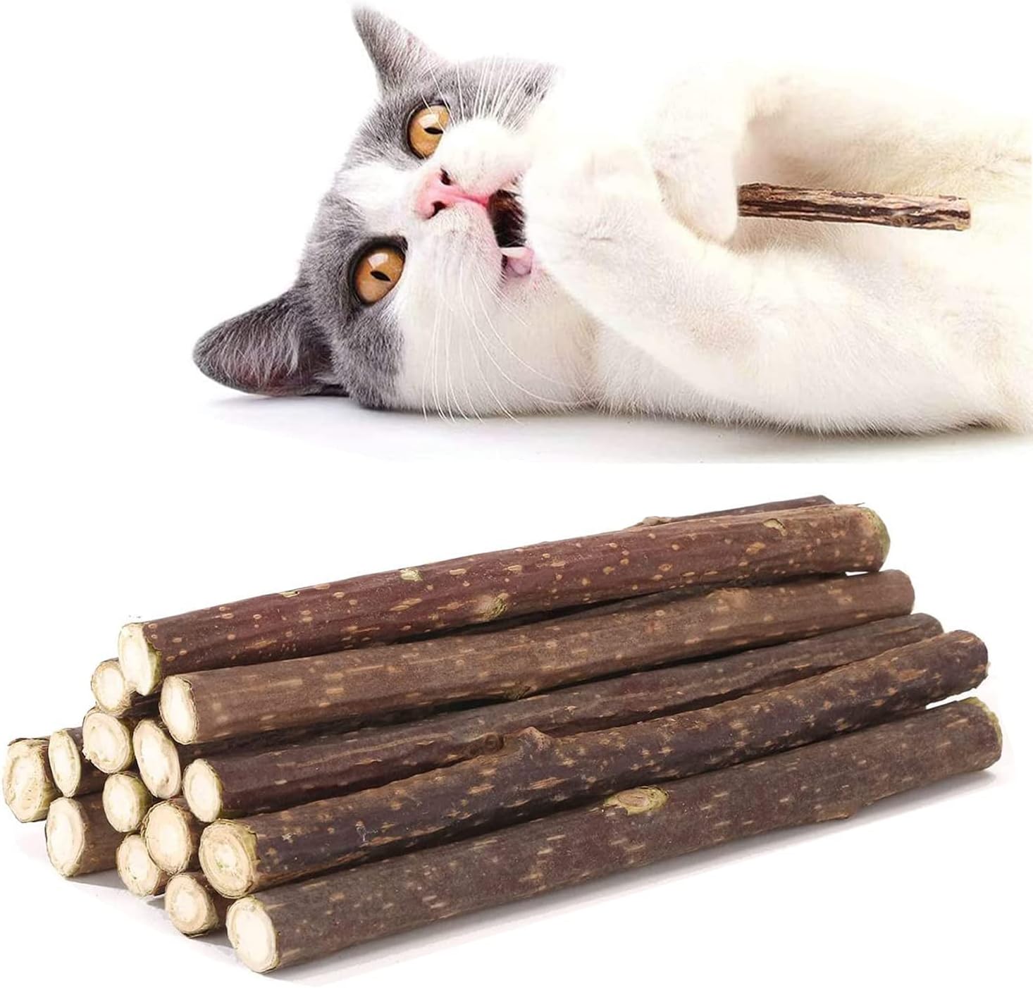 NONSQUARE 20 Pcs Silvervine Sticks for Cats, Natural Catnip Sticks Matatabi Chew Sticks Cat