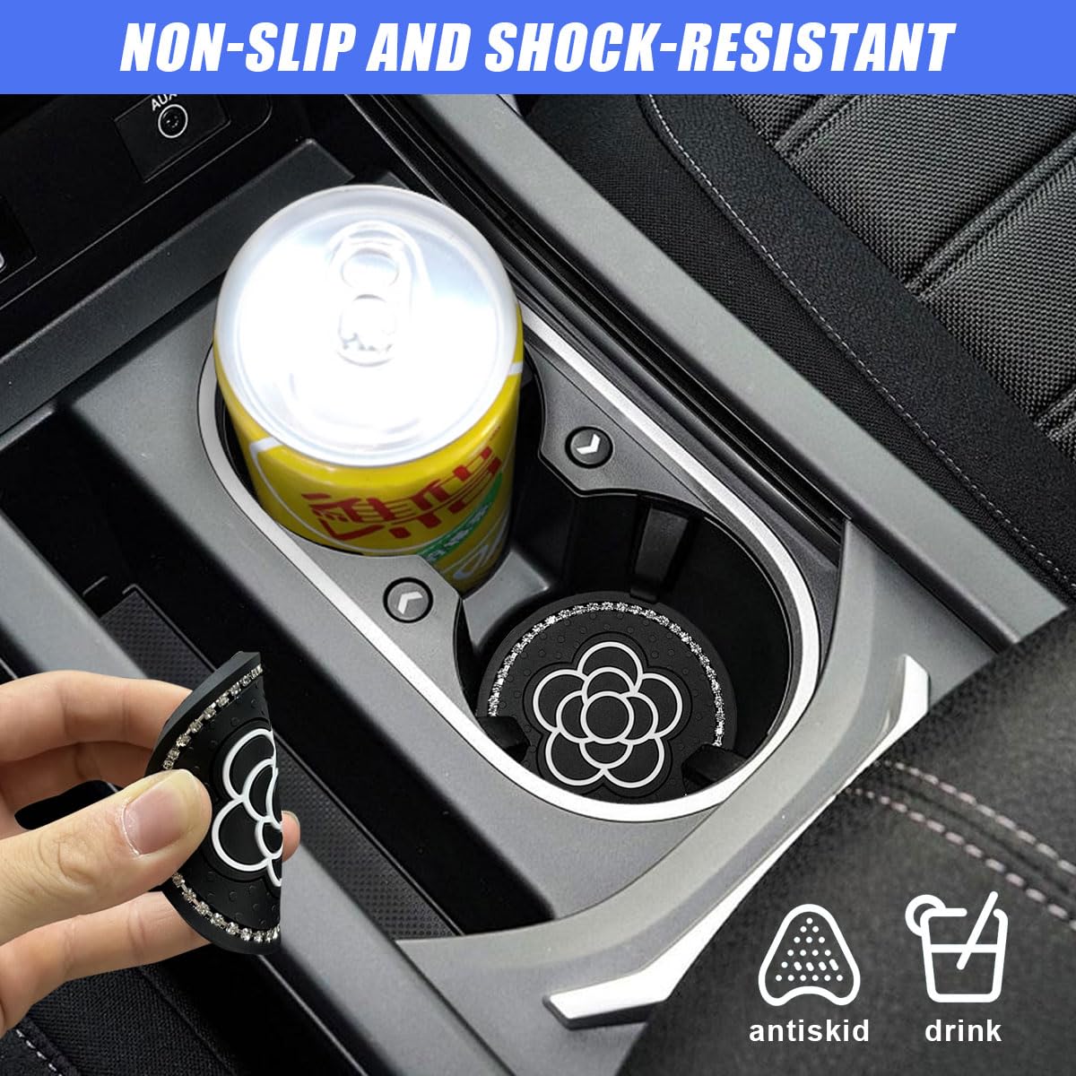 2PCS Bling Cup Coasters for Car PVC Anti Slip Car Coasters for Cup Holders Cute Flower Print Cup — view 5