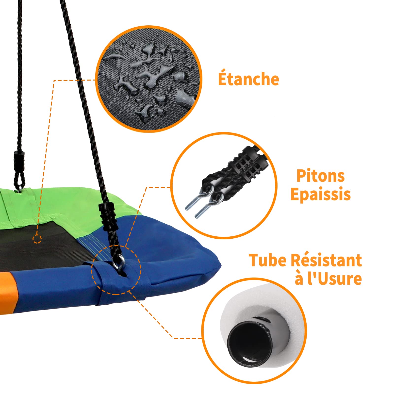 Dripex Balançoire Nid d'Oiseau pour Enfant, 115 x 75 cm, Charge 200 kg