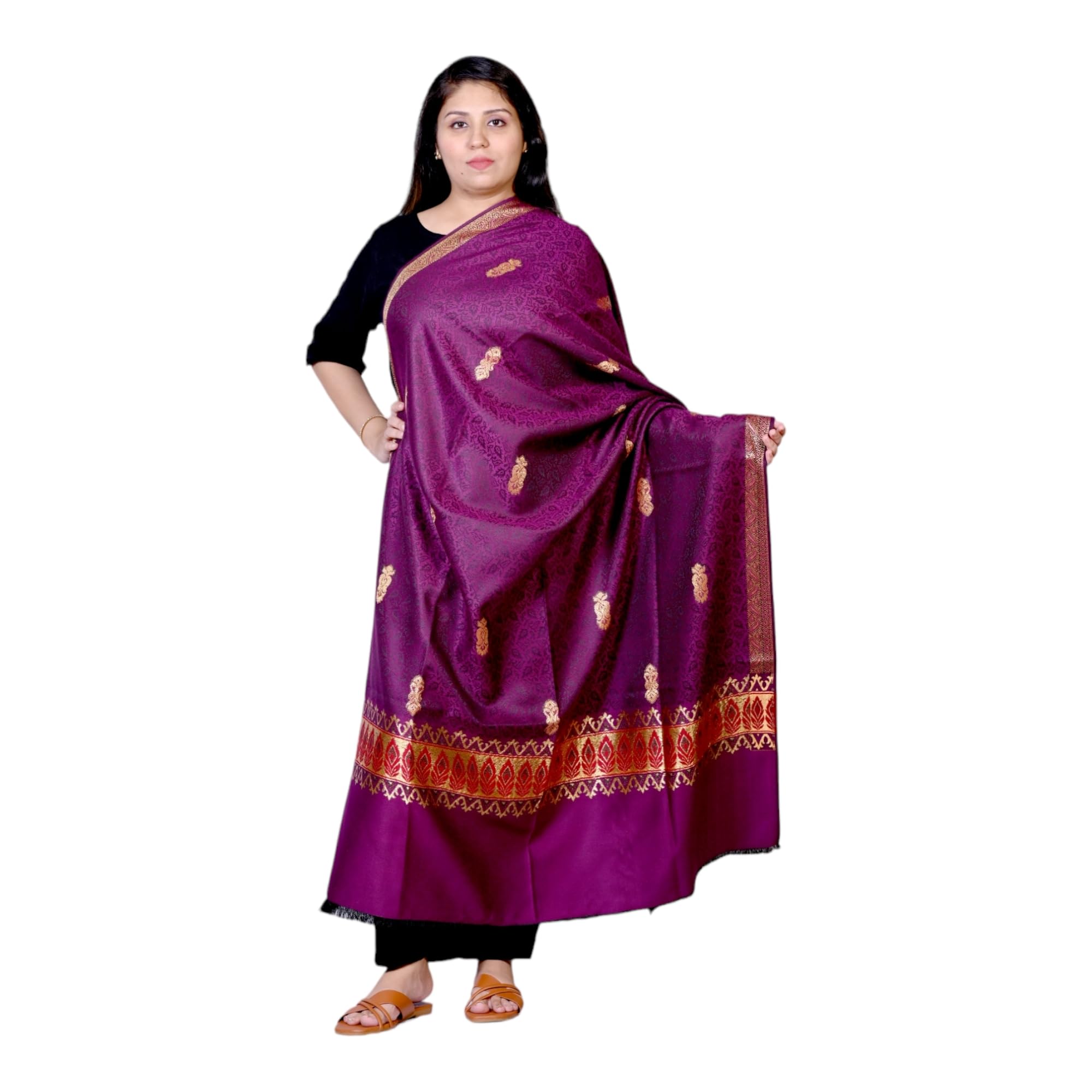 Wool blend Purple color Handloom shawl for women-image-18