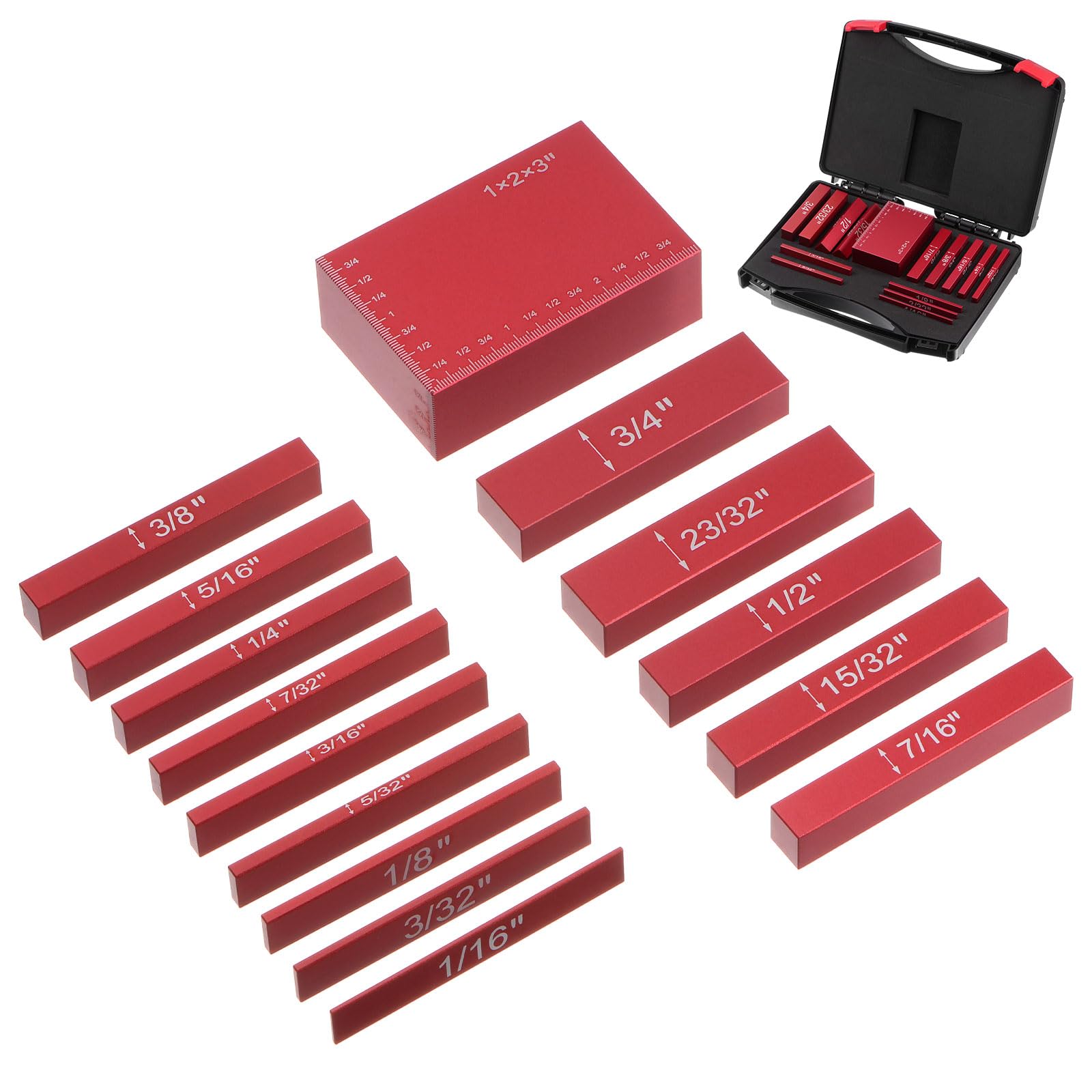 HARFINGTON 15pcs Setup Block Height Gauge Set, 1/16"- 3" Precision Aluminum Router Table Set Up Bars with Laser Engraved Size Markings for Carpenter,