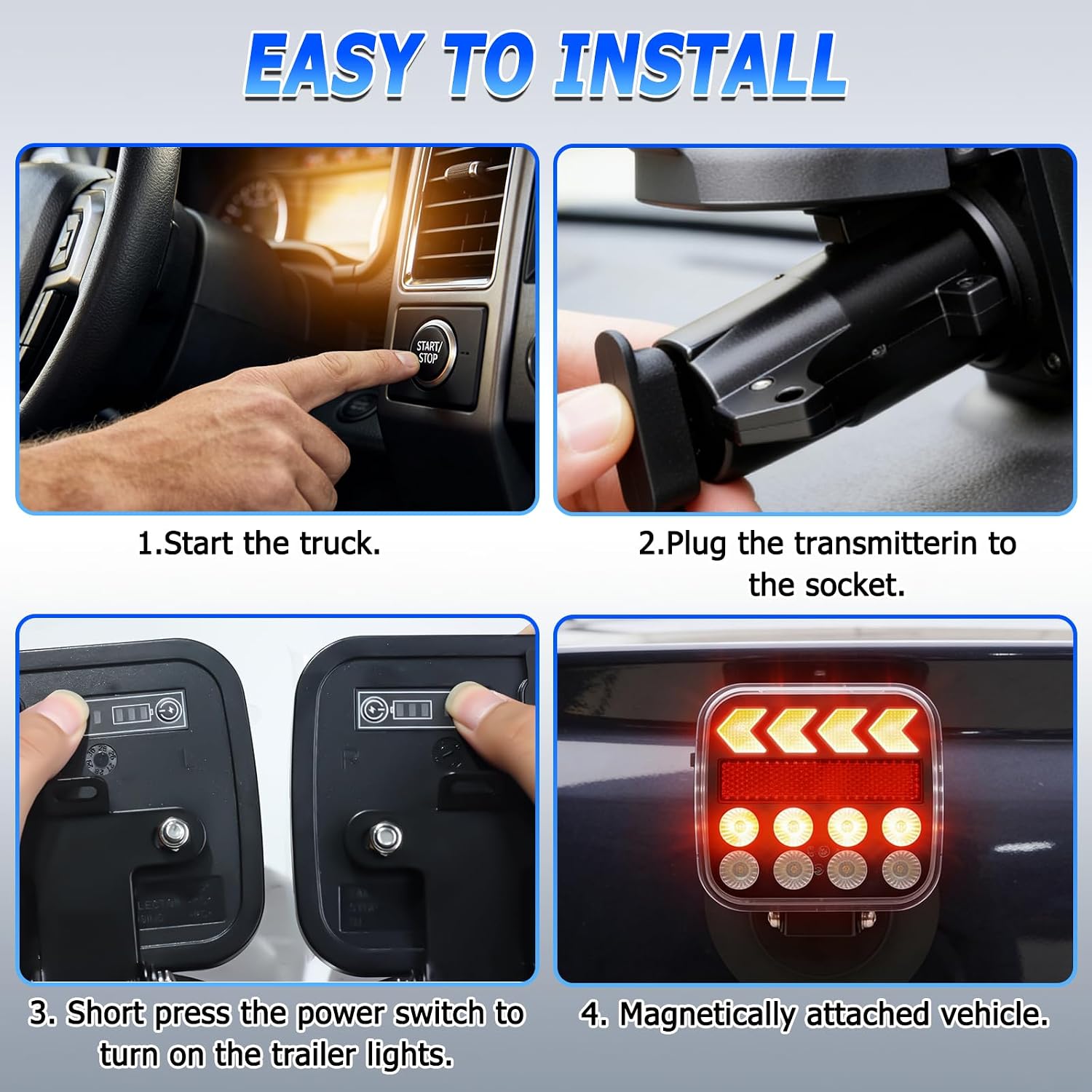 USB-C Wireless Trailer Lights,Adjustable Magnetic LED Trailer Lights with Reflectors, Rechargeable Tow Tail Light Kit for Trucks, Boats, RVs, Campers, IP67 Waterproof