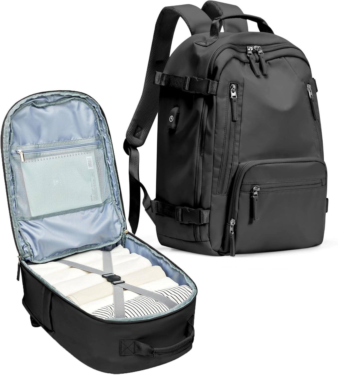 BJLFS Carry On Backpack, Travel Backpack for Women Men Flight Approved, Personal Item Travel Bag for Airplanes, 14-15.6 Inch Laptop Business Backpack, Casual Daypack Gym Hiking Bakpack(simple, Black) - Image 9