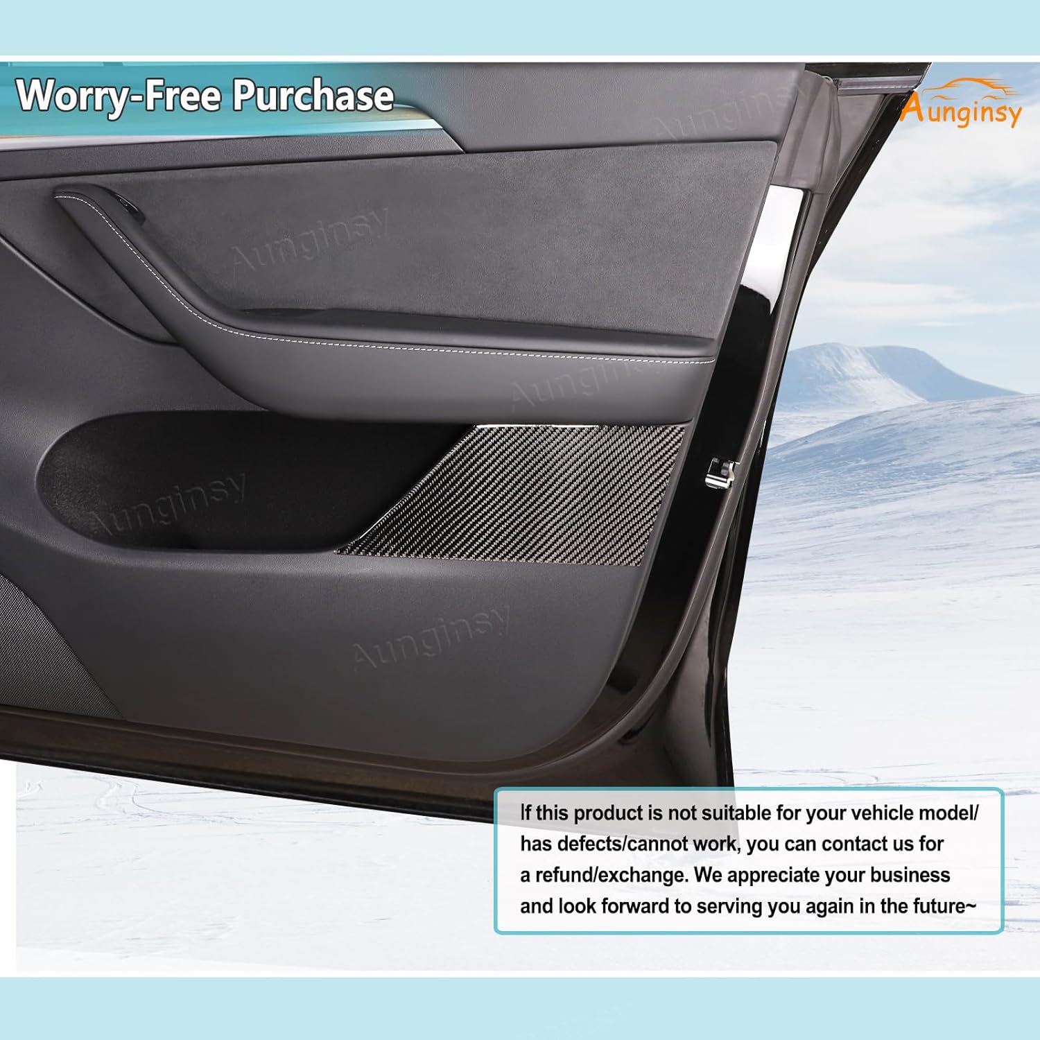 Aunginsy Inner Door Storage Box Side Panel Trim Compatible with 2016-2022 Tesla Model 3/Y Car Real Carbon Fiber Front Rear Door Storage Slot Side Panel Decorative Sticker Protection Cover Accessories