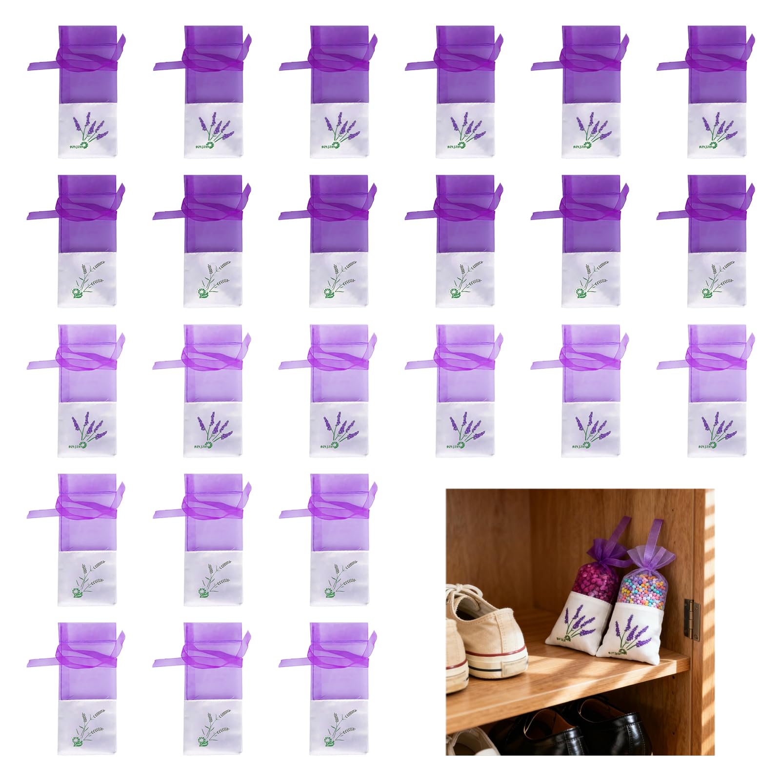 24 Piezas Bolsas Lavanda Vacías, Ideal Regalo y Decoración del Hogar, Algodón Gasa con Cordón Morado
