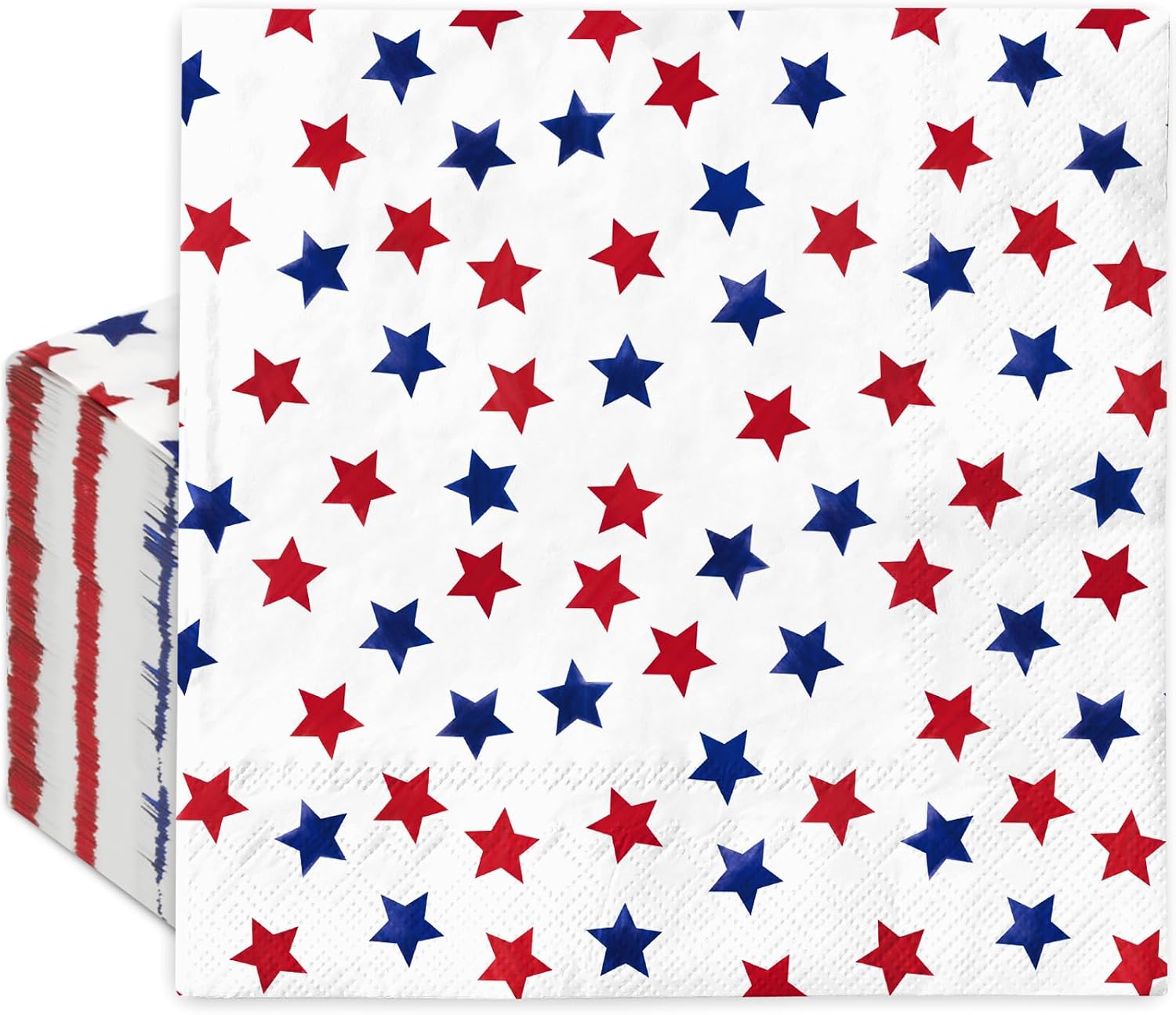 100 Pcs Patriotic Luncheon Napkins Disposable Red Blue Stars Paper Napkin Decorative 4th of July Square Dessert Dinner Hand Napkin for Independence Day 250th Anniversary Supplies