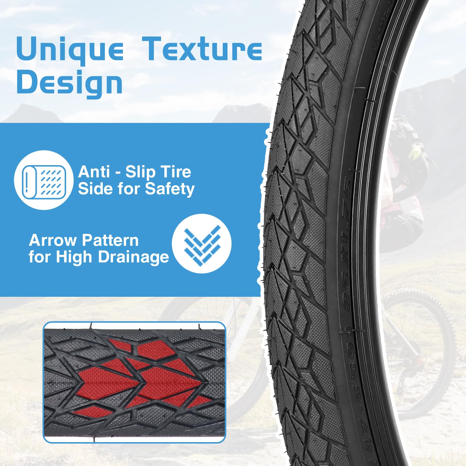 ZUKKA Pneumatico per bici 20 x 1,75/20 x 2,125/24 x 1,75/26 x 1,75/27,5 x 1,75 pollici pneumatico di ricambio per mountain bike cruiser bici
