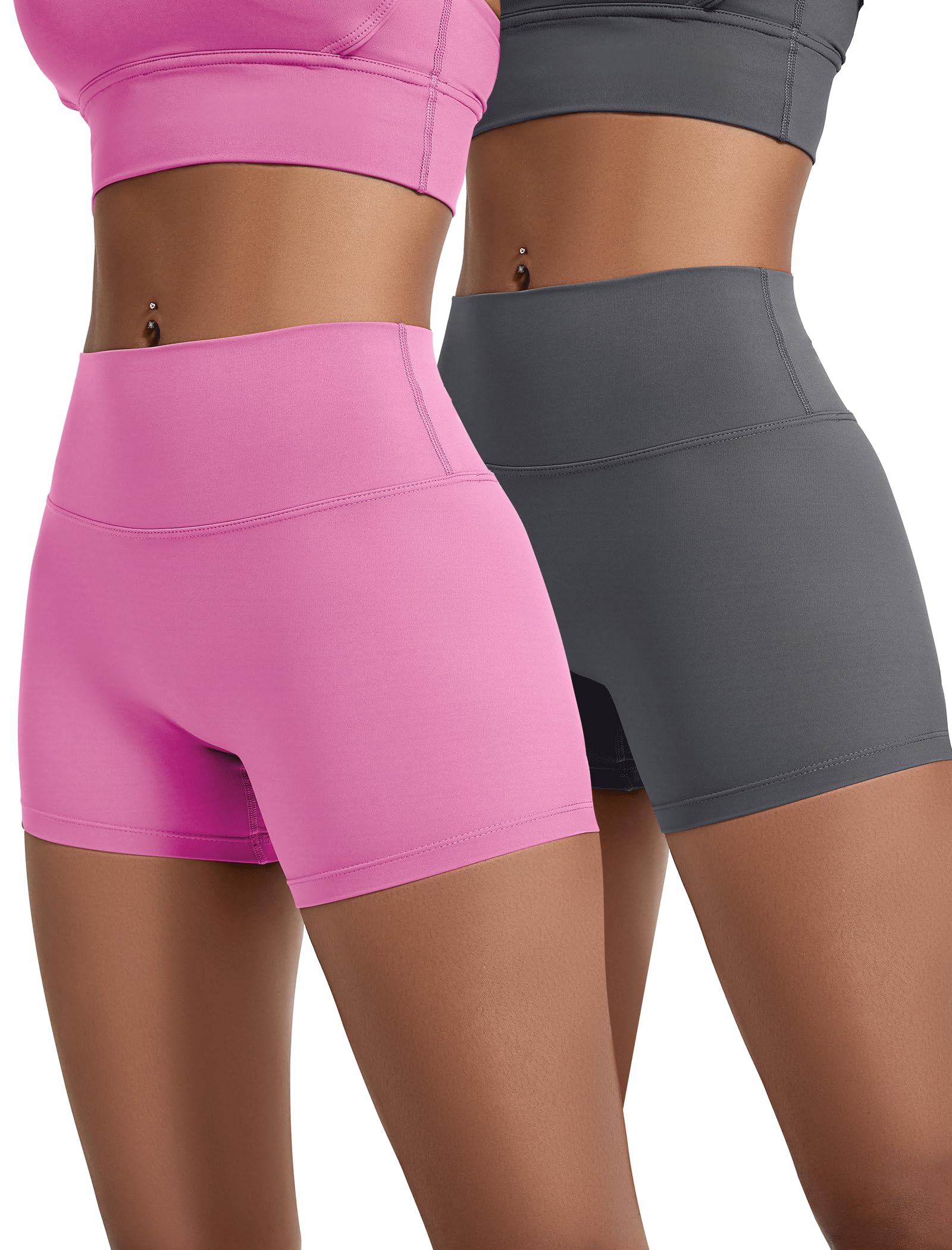 voenxe Women Workout Shorts,High Waisted Yoga Biker Short,Spandex No Front Seam Sports Gym Running Exercise Soft Short,2 Pack
