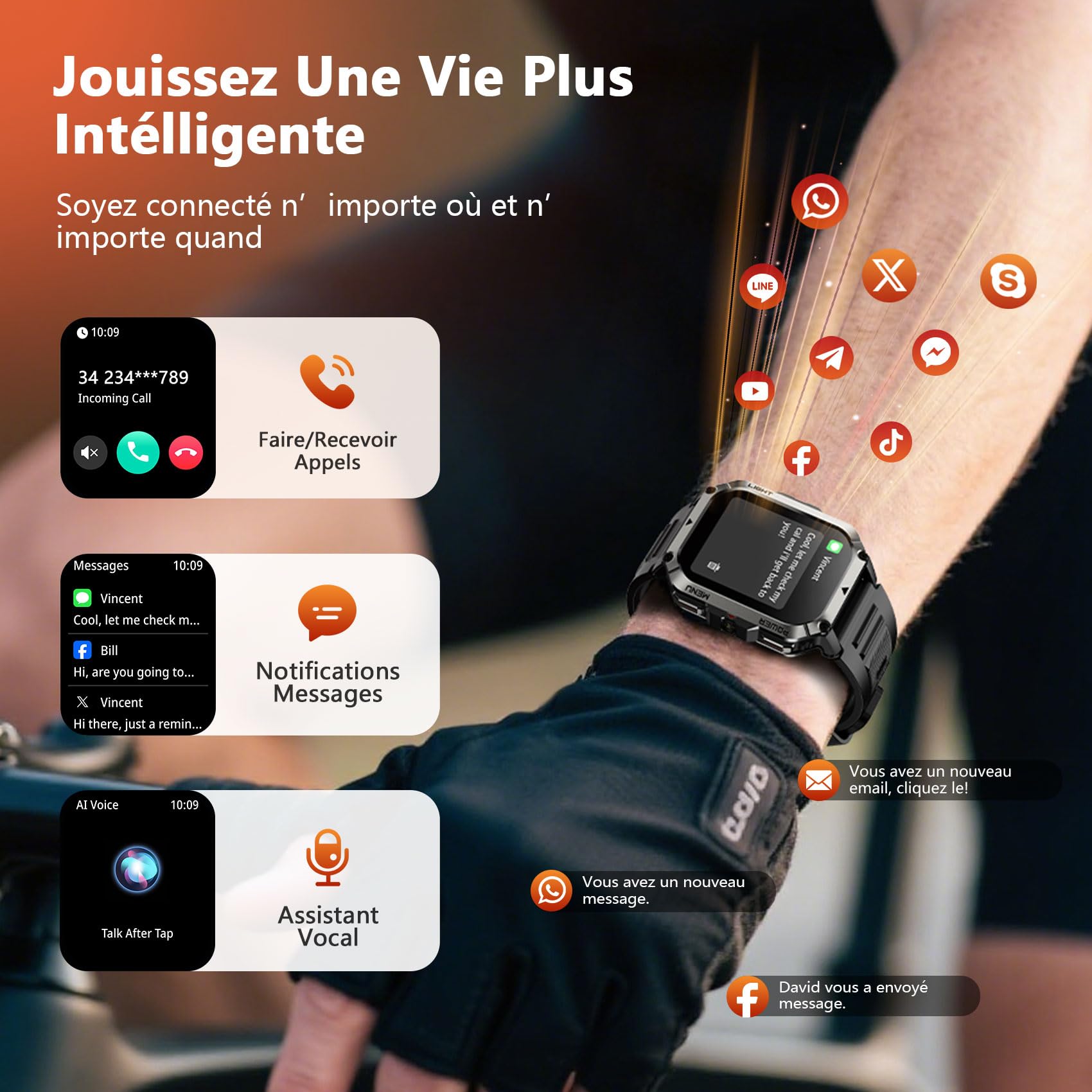 Blackview Montre Connectée Homme avec 100 j Autonomie, Montre Homme Boussole et Lampe Torche, Appels Bluetooth, Smartwatch Surveillance Fréquence Cardiaque et Sommeil, Compatible Android/iOS