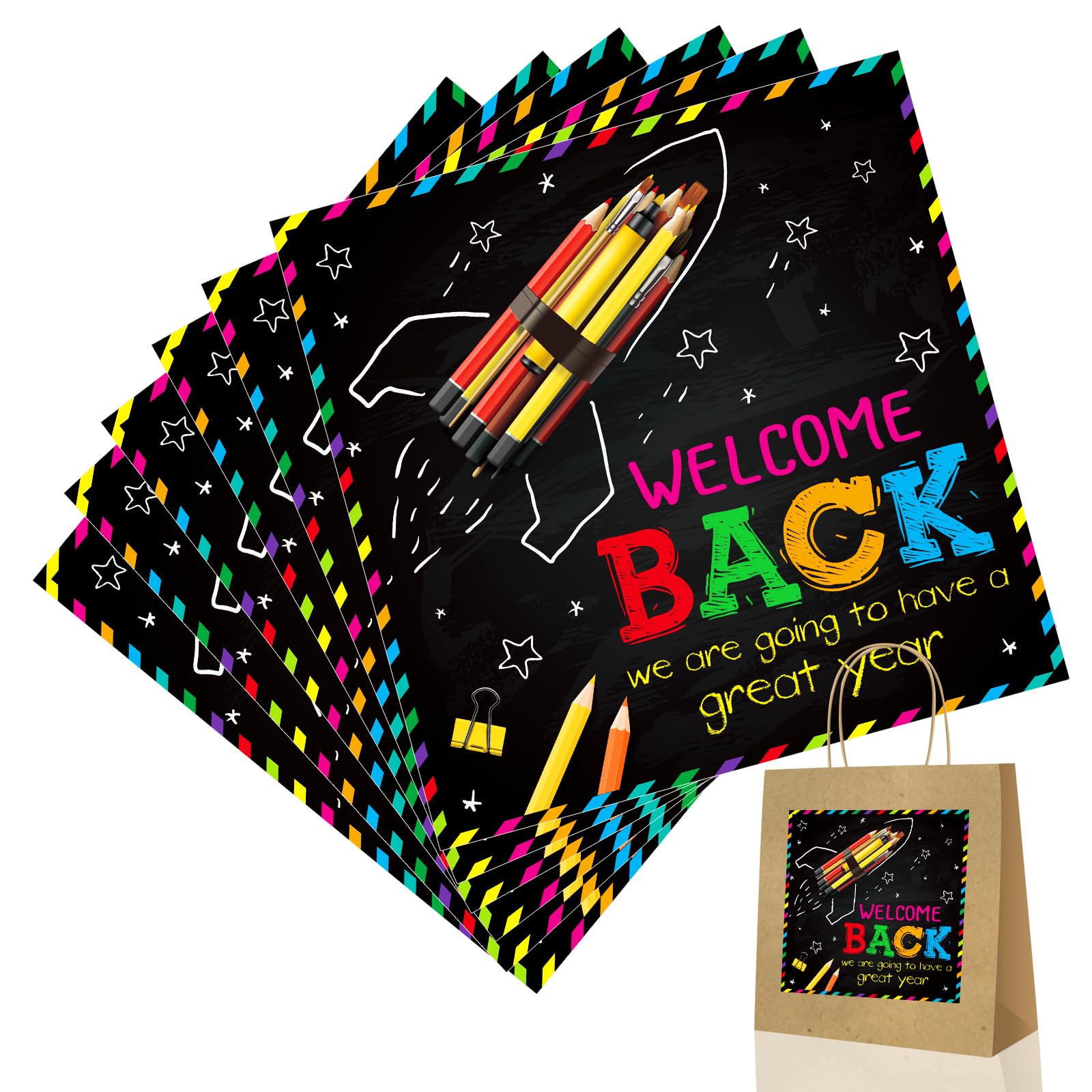 D24TIME 36Pcs Welcome Back to School Stickers 4 Inch First Day of School Space Stickers Present Tags Welcome Bags Decoration Back to School Gifts for