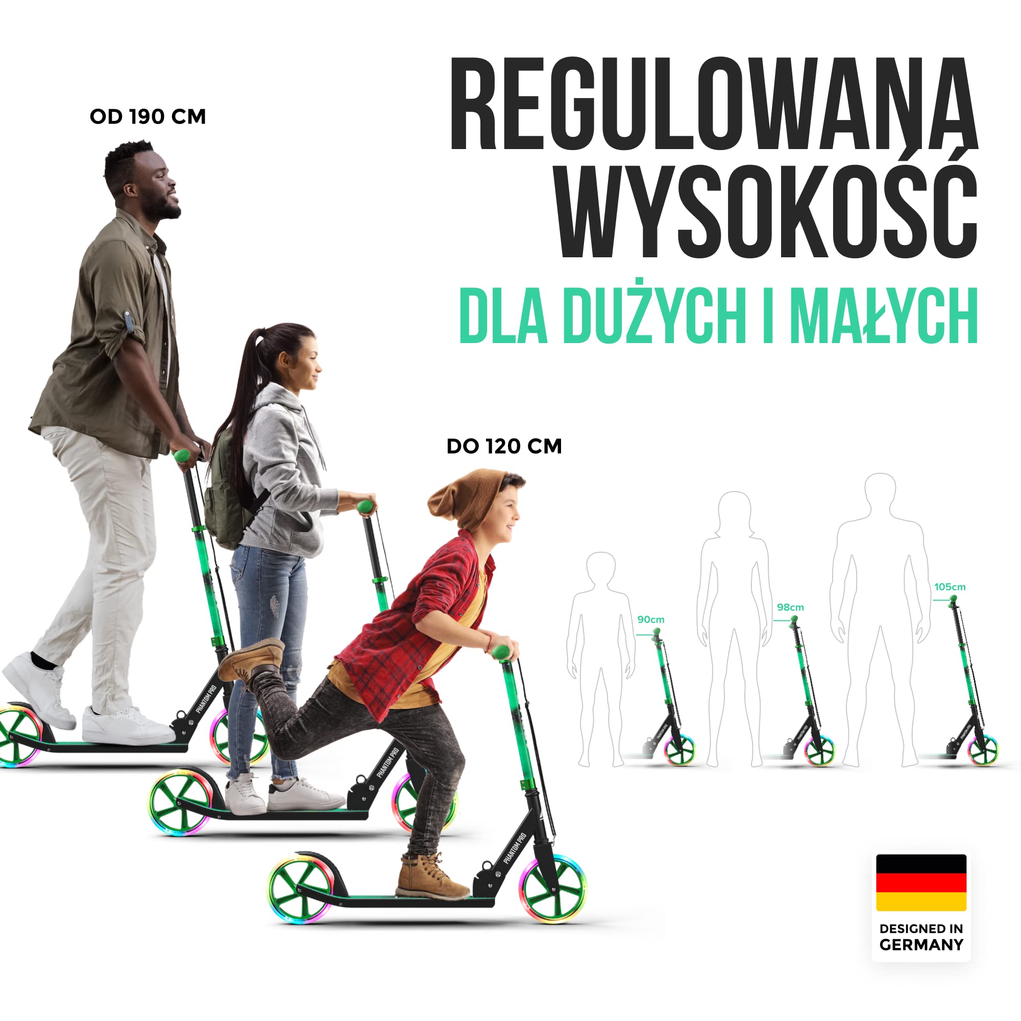 Apollo składana hulajnoga miejska dla dzieci „Phantom” z regulowaną wysokością kierownicy