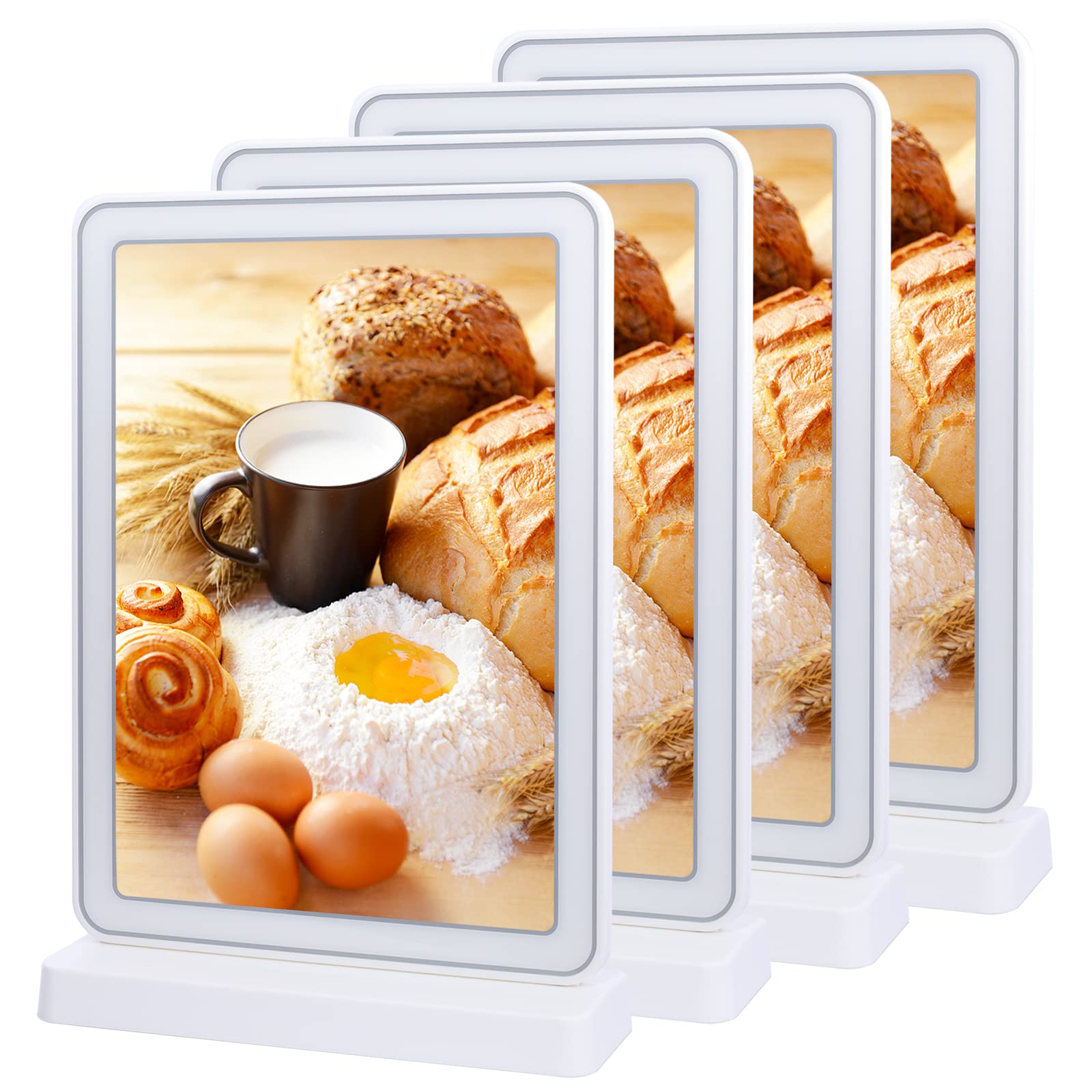 GUOKOFF A4 Sign Holder - White x 4 Pack, T- Shape A4 Stands Menu Holder for Table, Vertical Double Sided Menu Holder, Poster Holder, Plastic Display Table Stands for Restaurant Hotel Company Shop