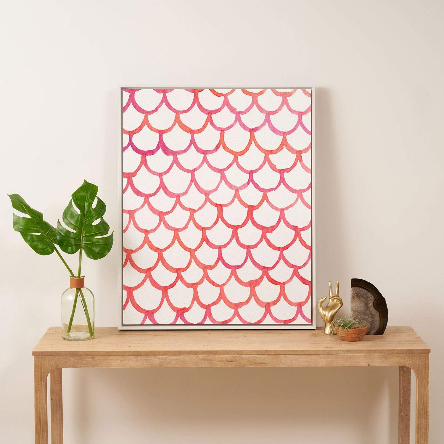 Deny Designs Social Proper Scalloppy White Framed Art Canvas, 24" x 30", Pink
