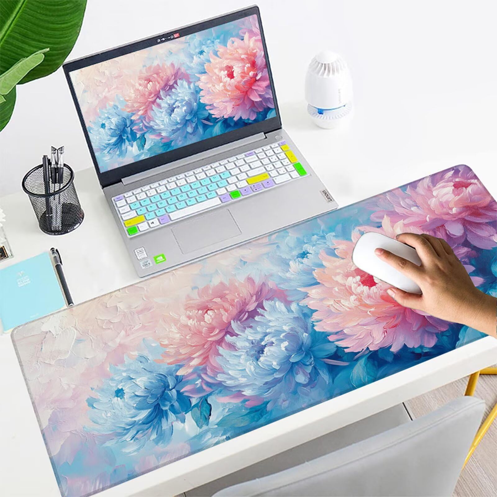 Grand Tapis de Souris Gamer 1600x800mm,Tapis de Souris Chrysanthème Tapis de Souris Gaming,Tapis Souris Rose Tapis Bureau Antidérapant Imperméable,Mouse Pad Bords Cousus,Accessoire Gaming X1-296