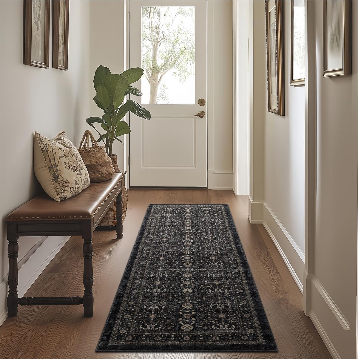 Ruaruarug Area Rug Non Slip Machine Washable Ultra Soft Living Room/Bedroom/Kitchen/Outdoor/Classroom Black Grey, 2'×6'