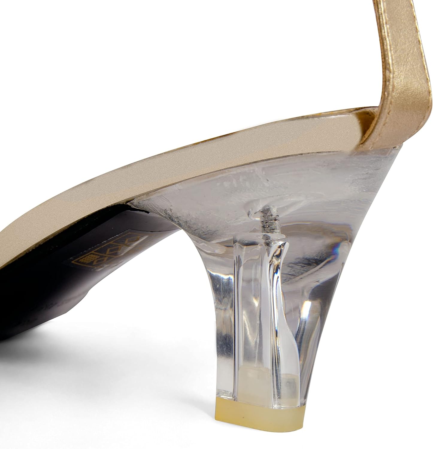 ANN CREEK Clear Heels for Women Chunky Heel Clear Gold Heeled Sandals Clear Shoes for Women Low Heel Rhinestone Heel Sandals Peep Toe Womens Clear Heels T Strap Transparent Heel Gold - 7 - Image 4