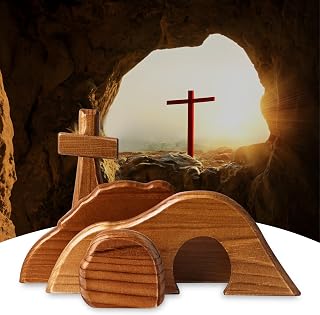 The Empty Tomb Easter Scene, Christian Cross Decorations, Decorations Religious Jesus Tomb Easter Kit Display for The Home, Tabletop, Office - Wooden (Dark-Brown)